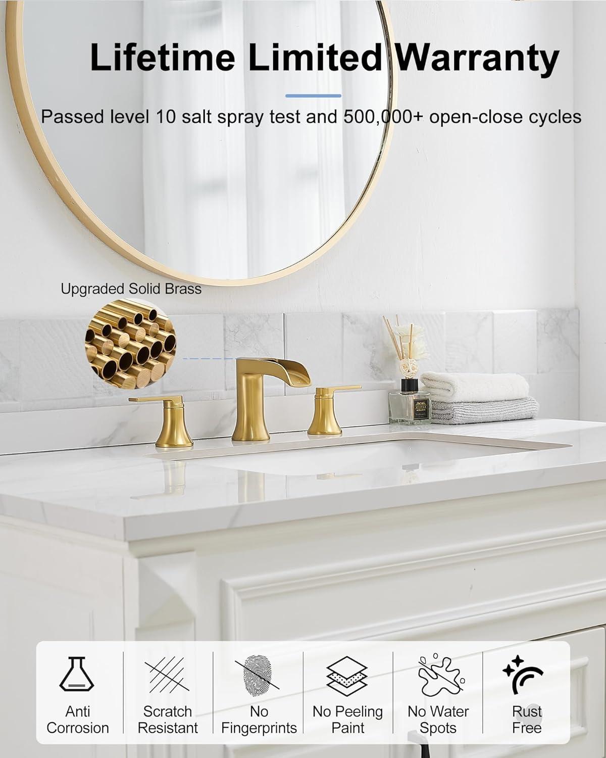 Brushed Gold Brass Double Handle Waterfall Bathroom Faucet