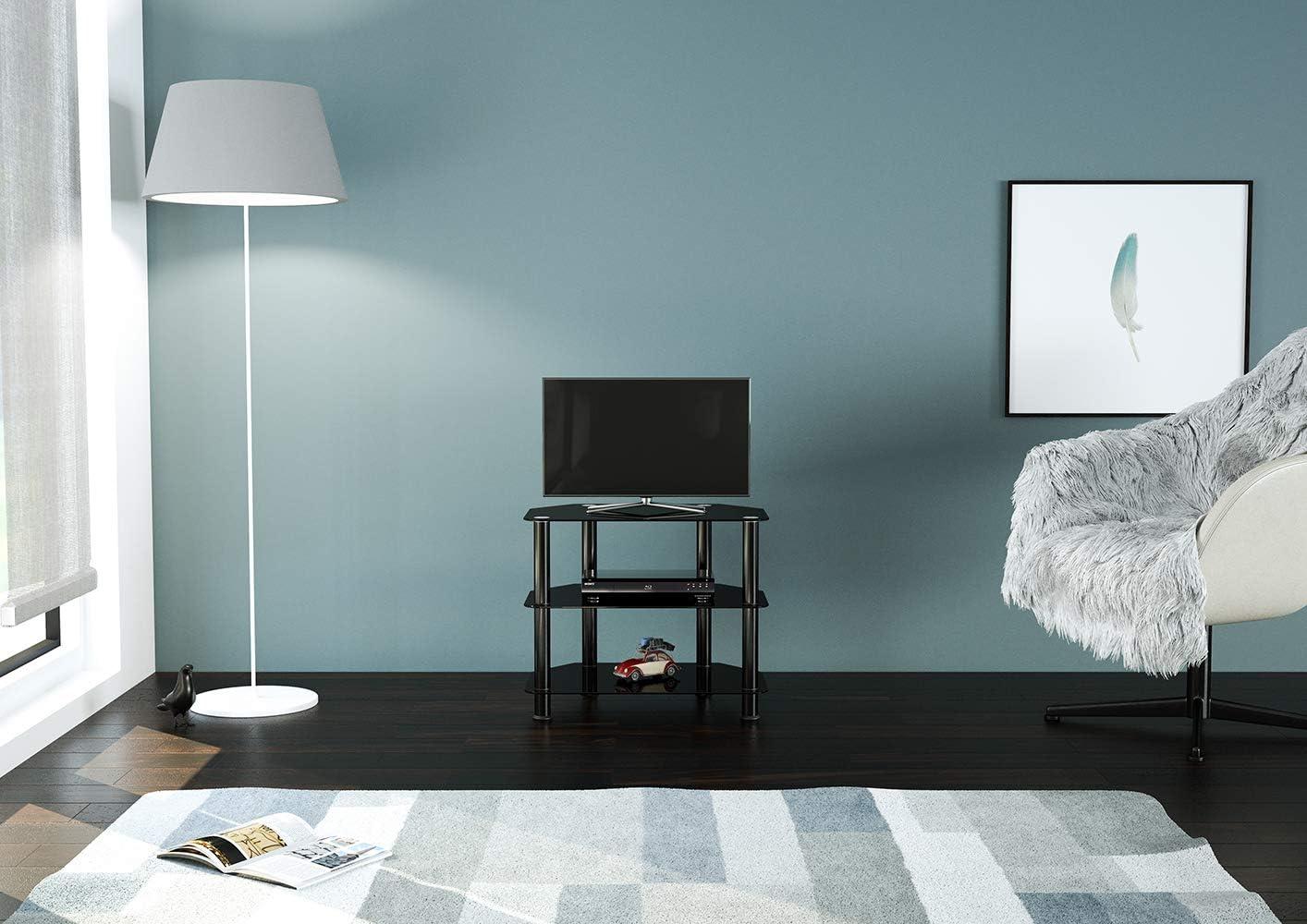 SDC600BB-A TV Stand for up to 32-inch TVs, Black Glass, Black Legs