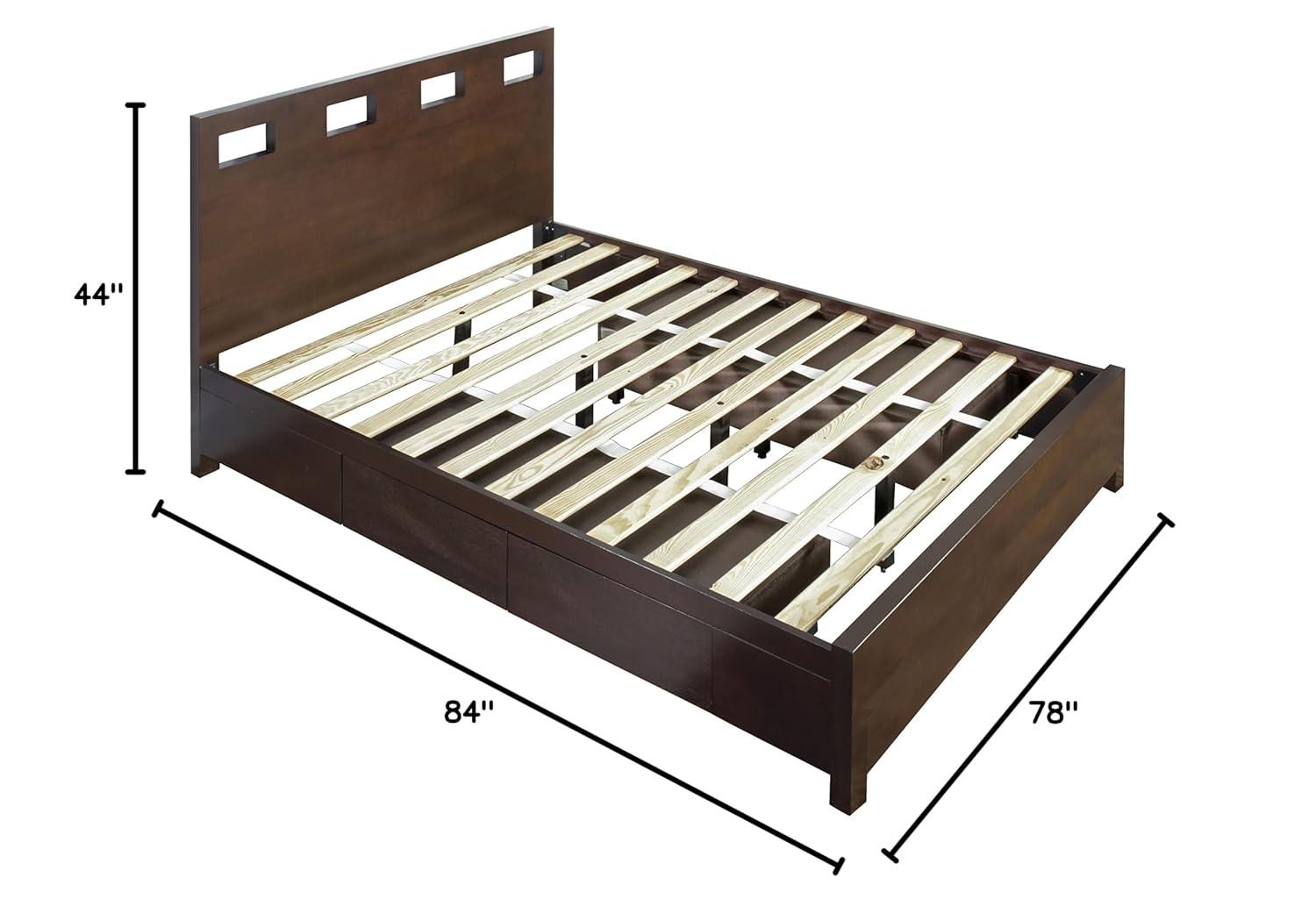 King-Sized Riva Storage Bed with Upholstered Wood Headboard in Chocolate Brown