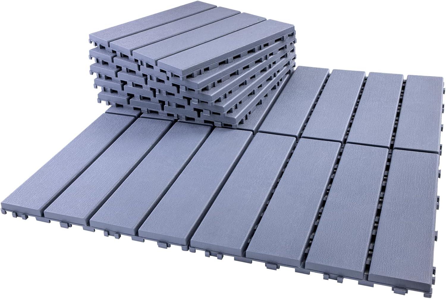 Spurtar Plastic Interlocking Deck Tiles 9 Pack (11.3"x11.3"), Decking Tiles Outdoor Waterproof for All Weather Use - Suitable for Patio Garden Poolside Front/Back Yard Porch Pool Balcony Backyard Grey