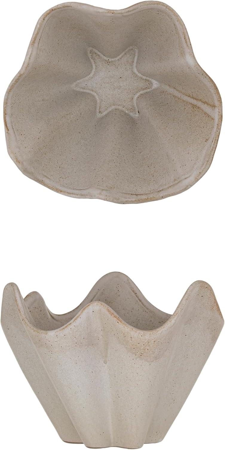 Cream Ceramic Ruffled Stoneware Bowl, 7.5-inch