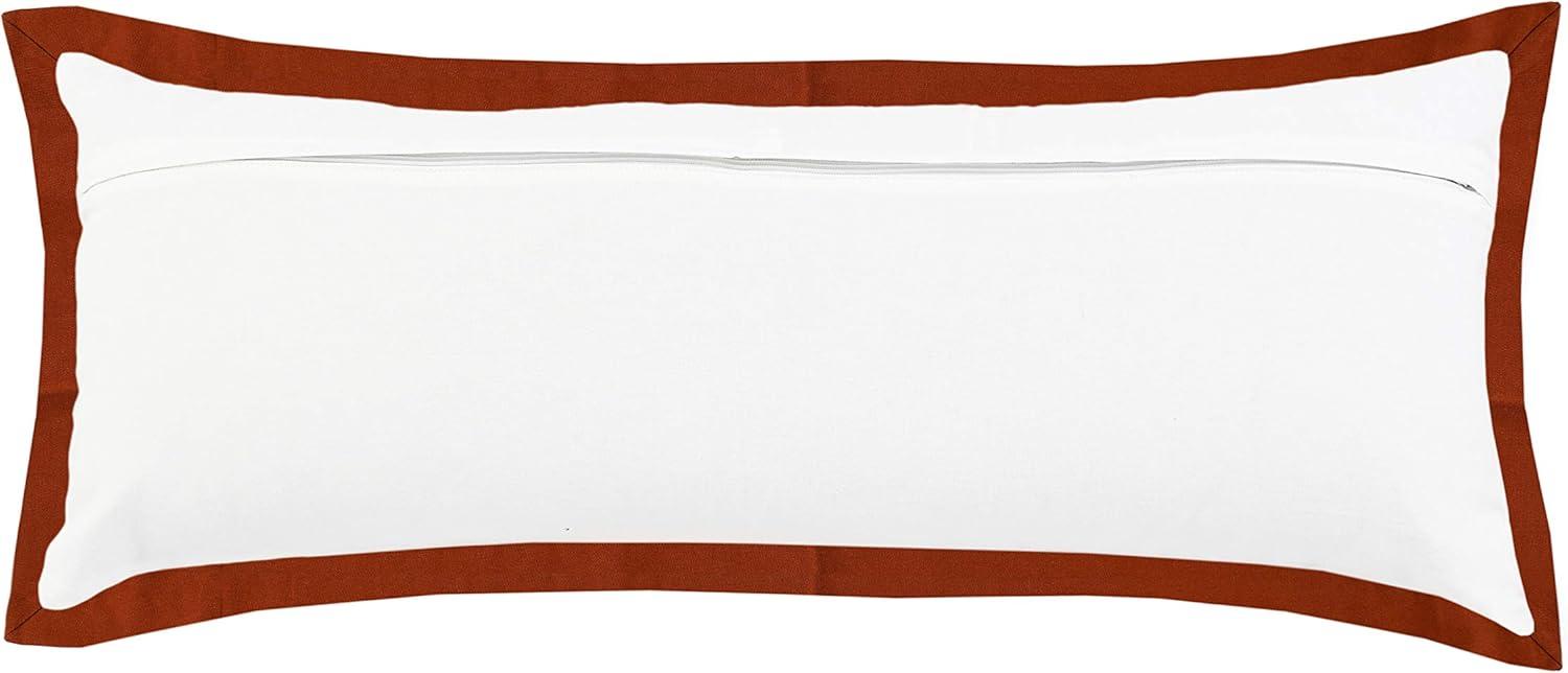 White and Cinnamon Rectangular Cotton Lumbar Pillow