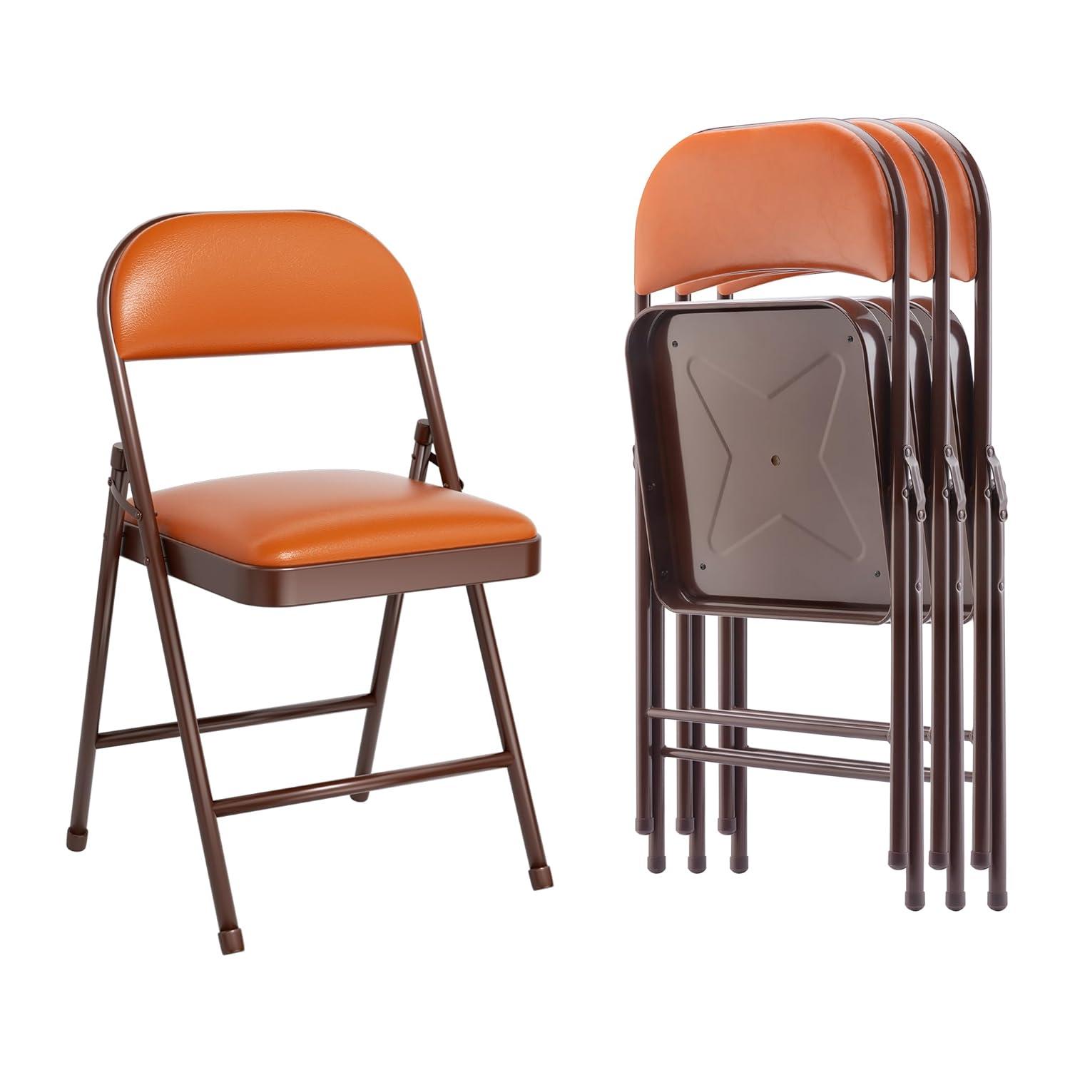 SKOK 4 Pack Padded Folding Chairs with Upholstered Cushion & Back, Padded Seats for Indoor & Outdoor, Portable Stackable Commercial Foldable Chairs with Metal Frame for Events, Wedding Party