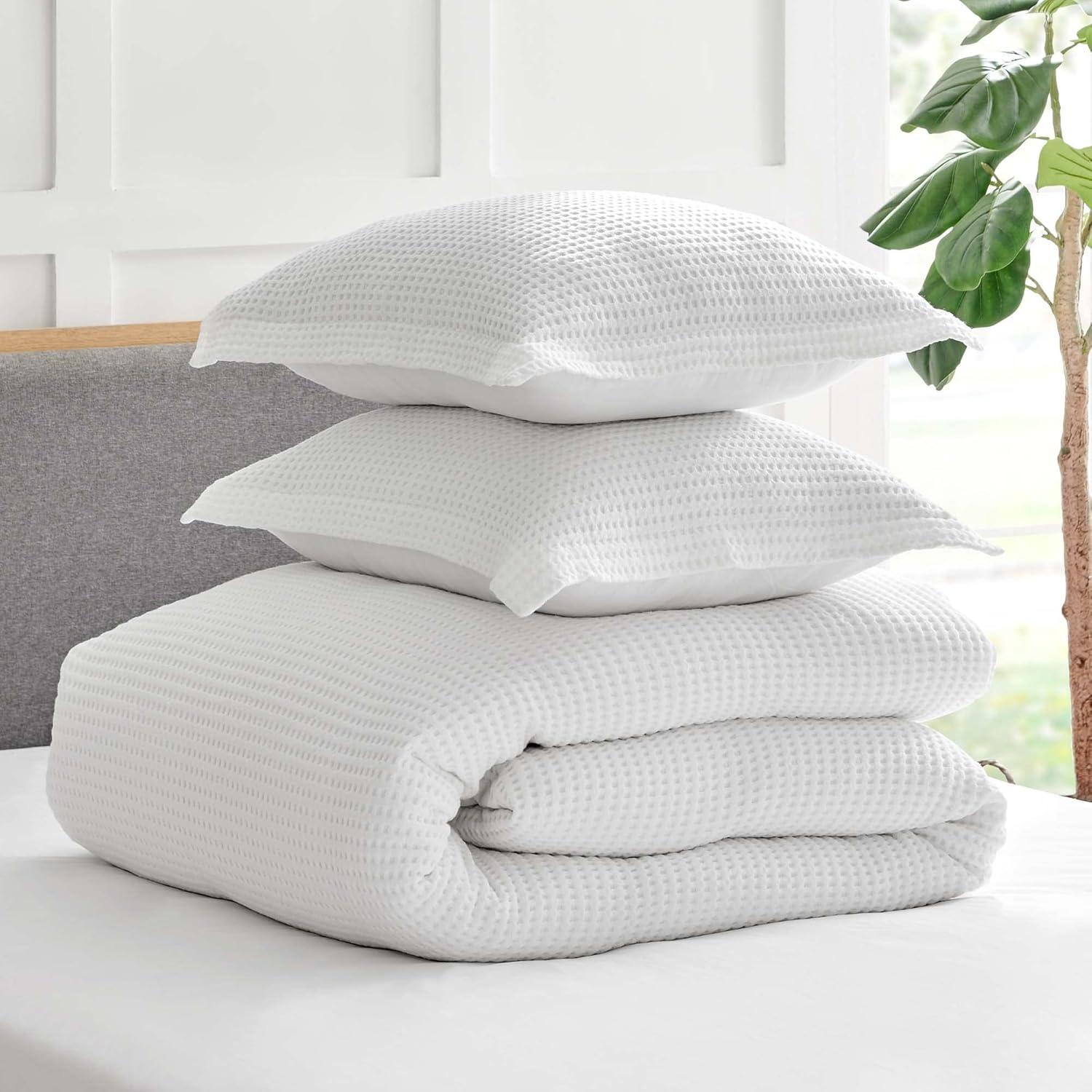 Mills Bright White Duvet Set - One King Duvet and Two King Shams - Levtex Home
