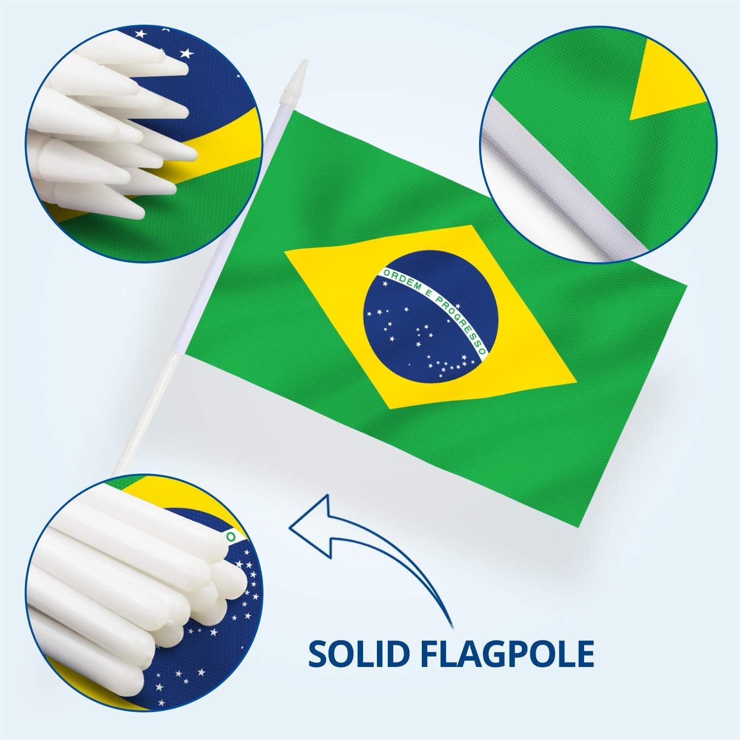 Anley Brazil Mini Flag 12 Pack - Hand Held Small Miniature Brazil Flags