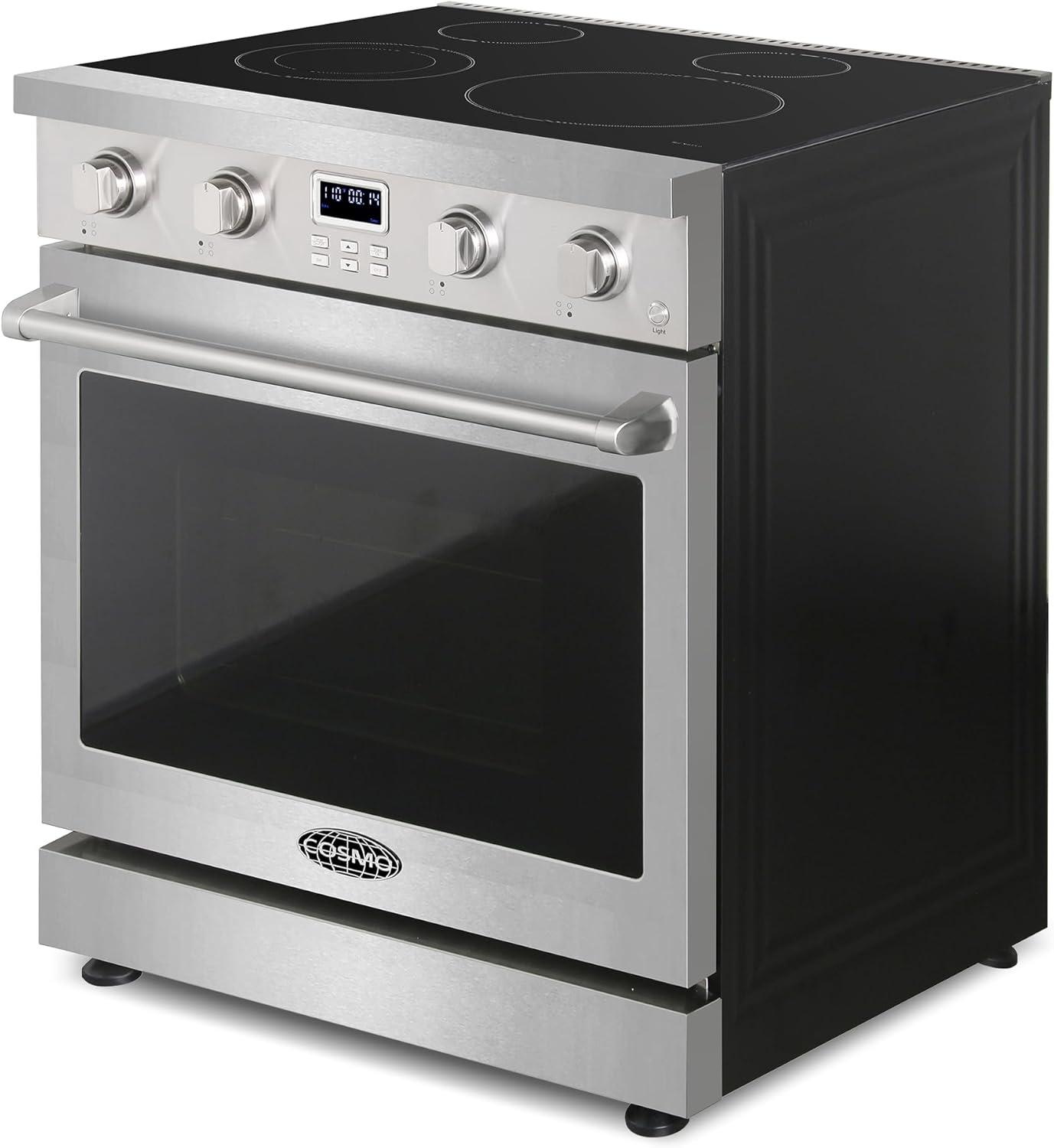 30 in. 4.8 cu. ft. Electric Range with 4-Burner Glass Cooktop and Convection Oven in Stainless Steel