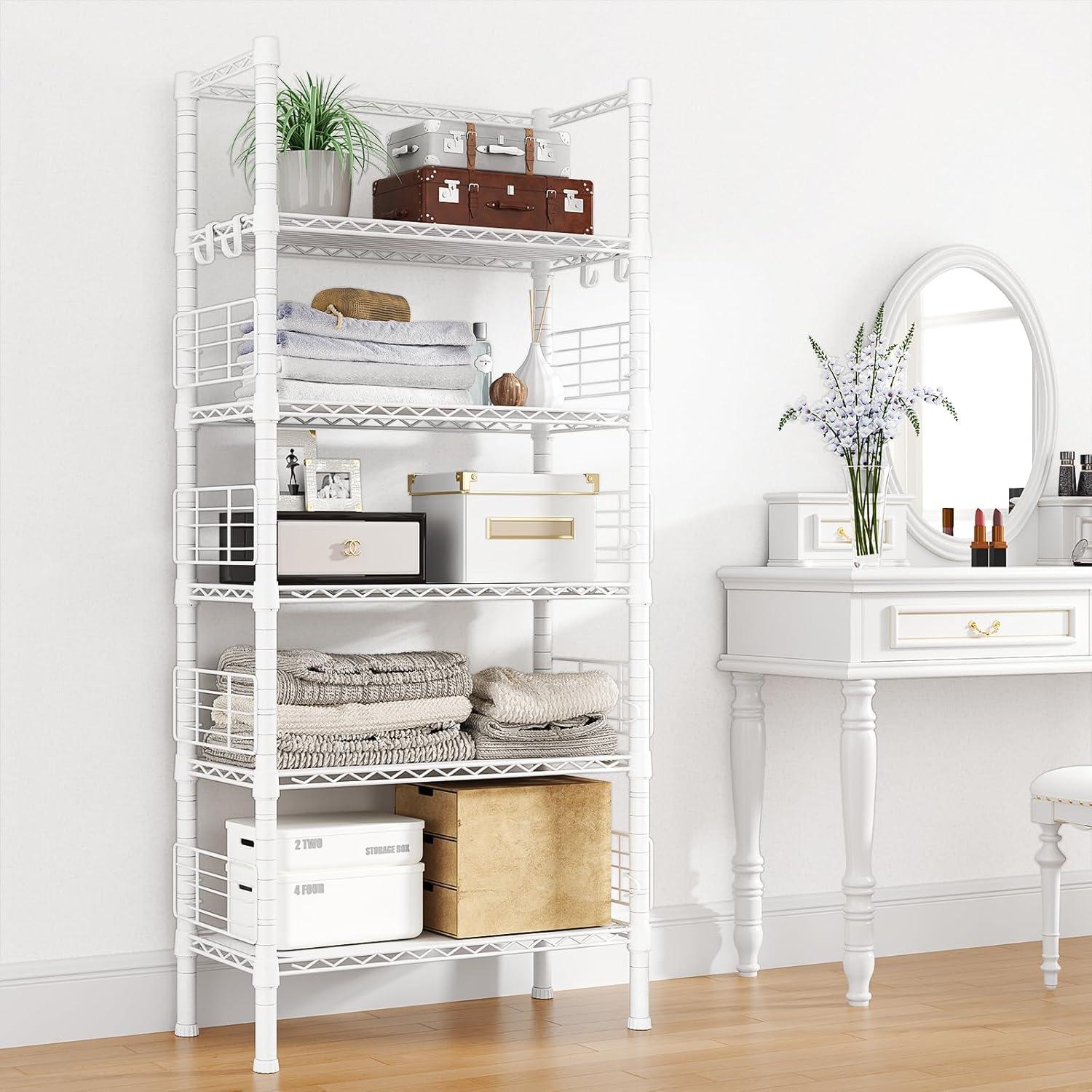 White 5-Tier Metal Storage Rack with Adjustable Shelves