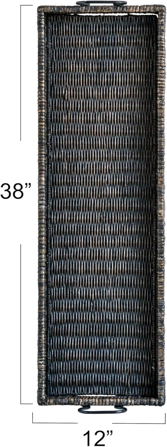 3R Studios Black Rattan and Wood Tray with Handles