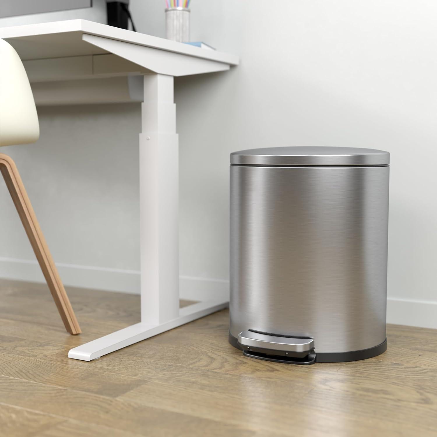 Itouchless Softstep 5 Gallon Stainless Steel Step Trash Can With Odor Filter 19 L Bathroom, Kitchen, Home Office Pedal Garbage Bin, Removable Bucket