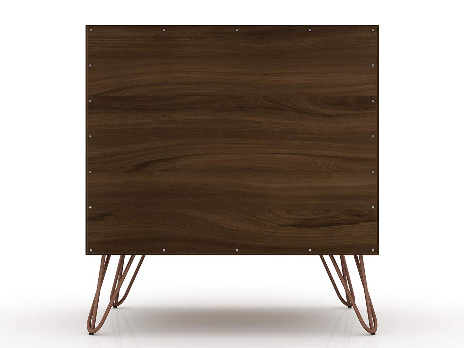1.0 Rockefeller Nightstand Brown - Manhattan Comfort: Modern Bedside Table with Storage, Shelving & Metal Glides