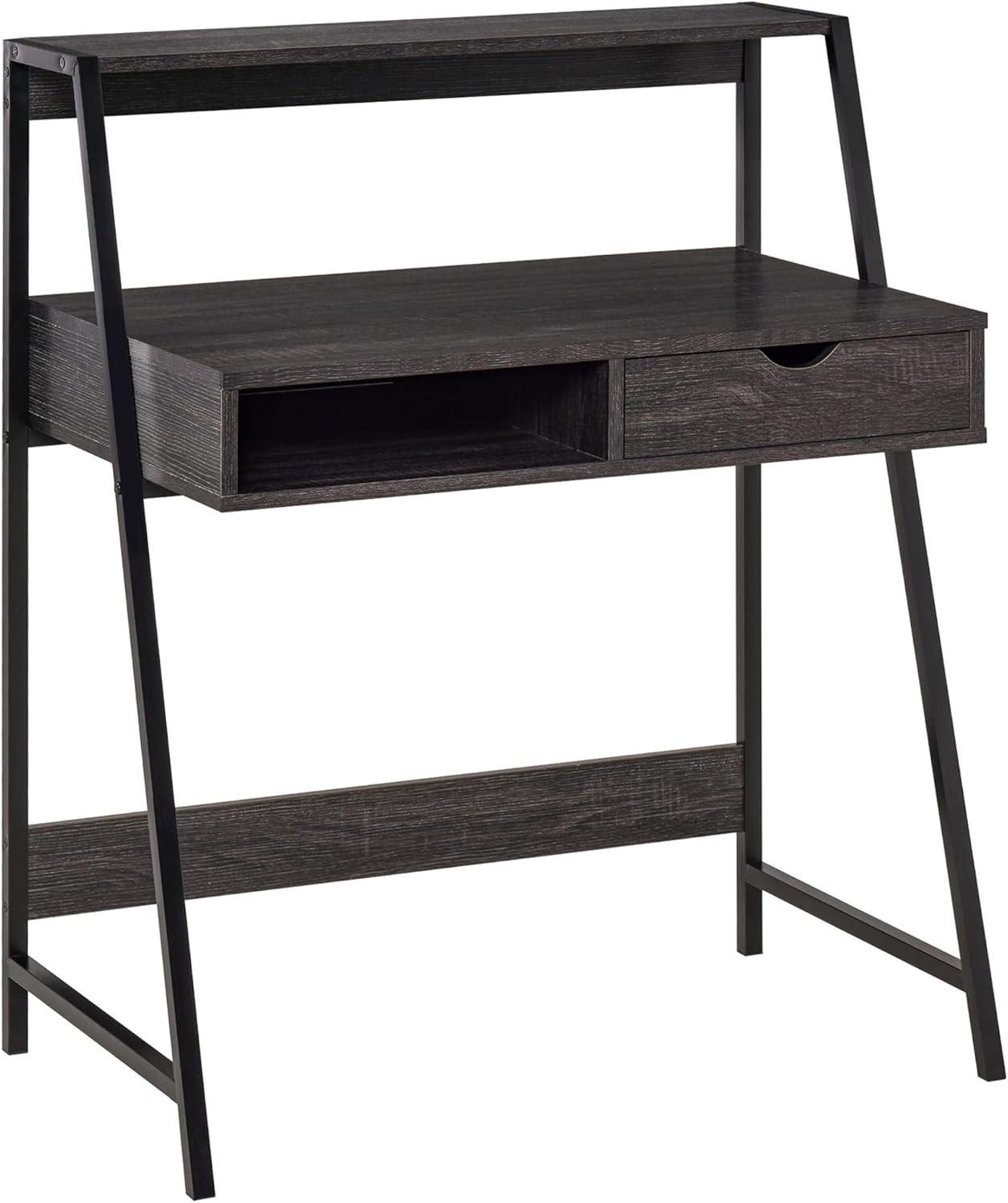 HomCom Home Office Desk, Computer Desk for Small Spaces, Writing Table with Drawer and Storage Shelves, Grey