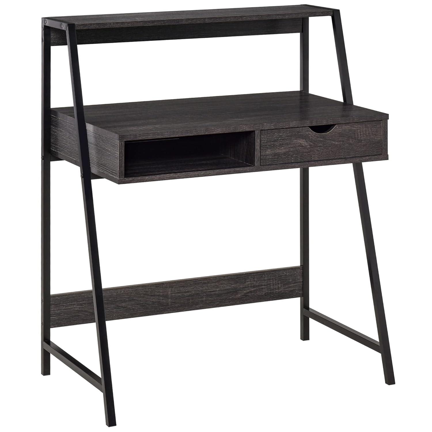 HomCom Home Office Desk, Computer Desk for Small Spaces, Writing Table with Drawer and Storage Shelves, Grey