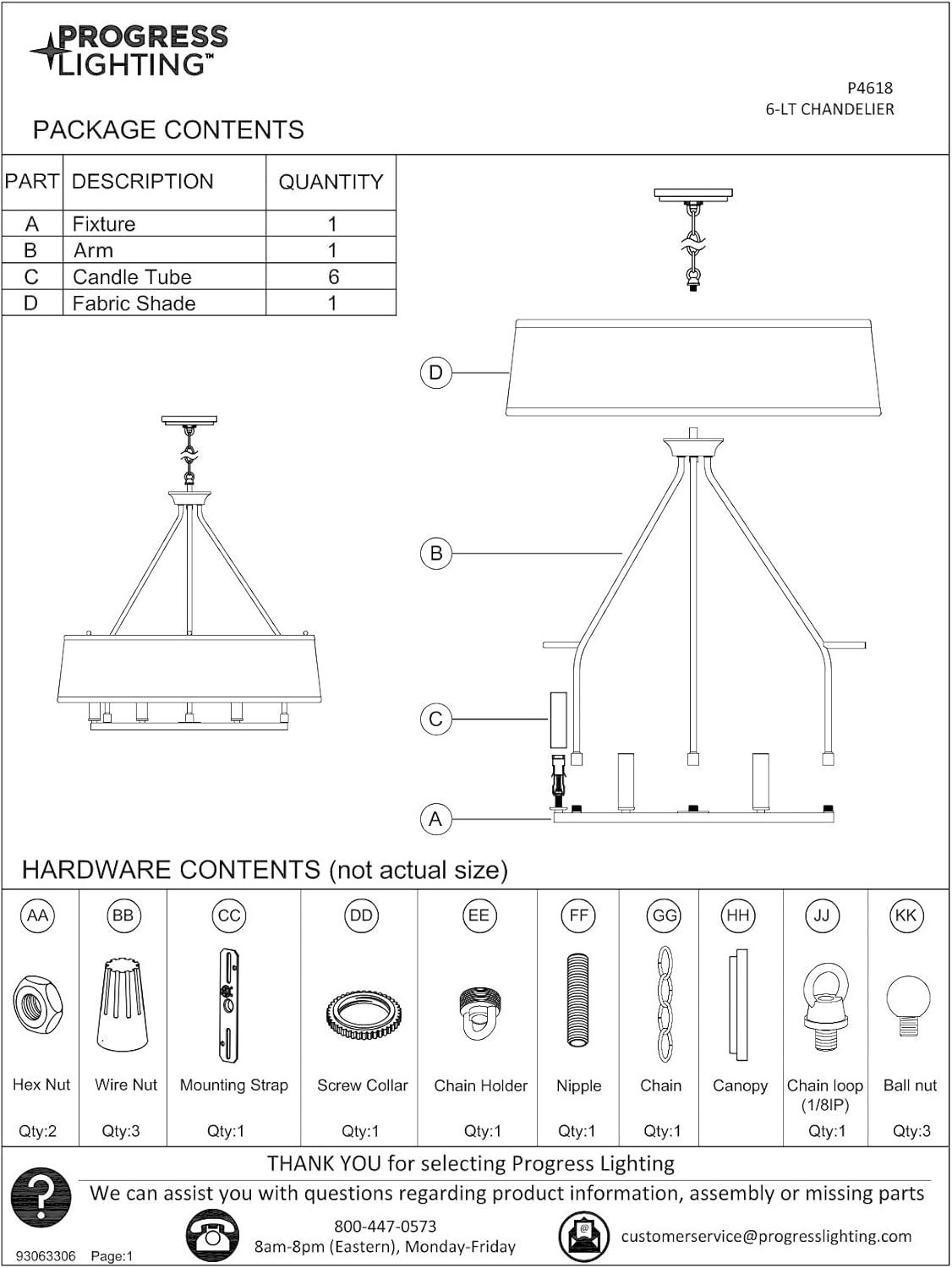 Progress Lighting Cherish 6-Light Chandelier, Brushed Nickel, Summer Linen Shade