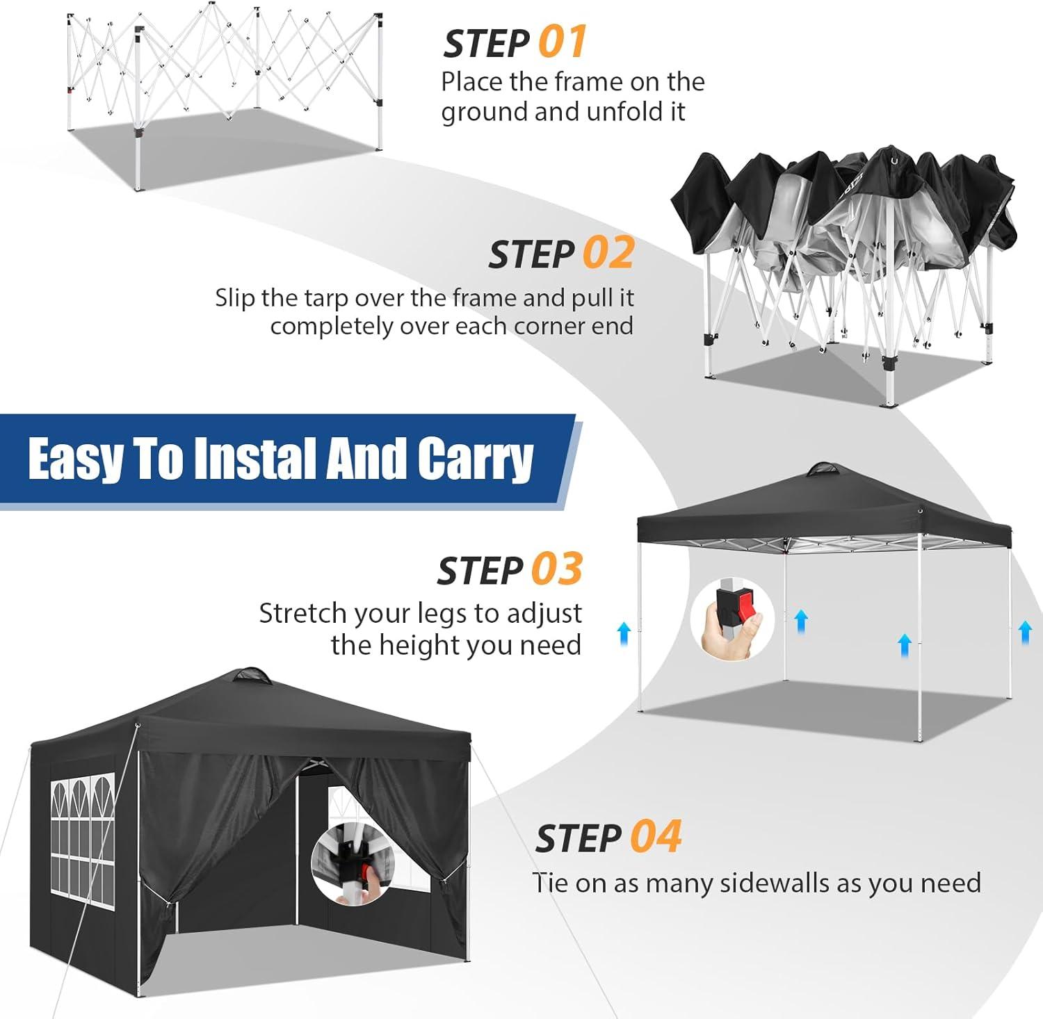 COBIZI 10X10 Ez Pop Up Canopy Tent Outdoor Event Shelter Party Tent One Person Quick Setup Portable Folding Waterproof Canopy Pop Up Tent for Party Camping Patio Beach,Black