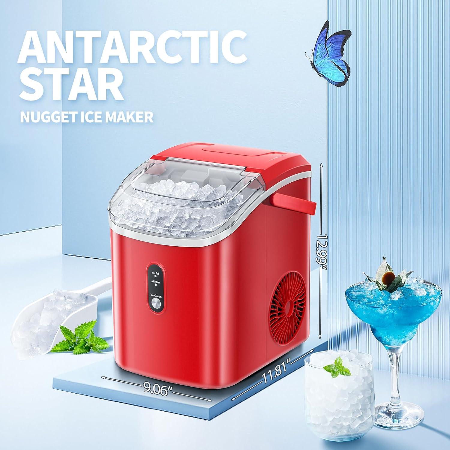 Havato Nugget Portable Ice Maker, 33lbs/24H, Self-Cleaning Function, First Choice for Home/Office/Parties , Red