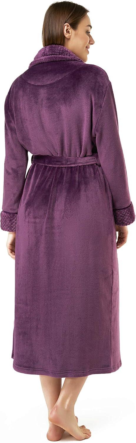 Turquaz Linen Womens Plush Soft Robes, Fleece, Long Comfy Robe (Small, Purple)