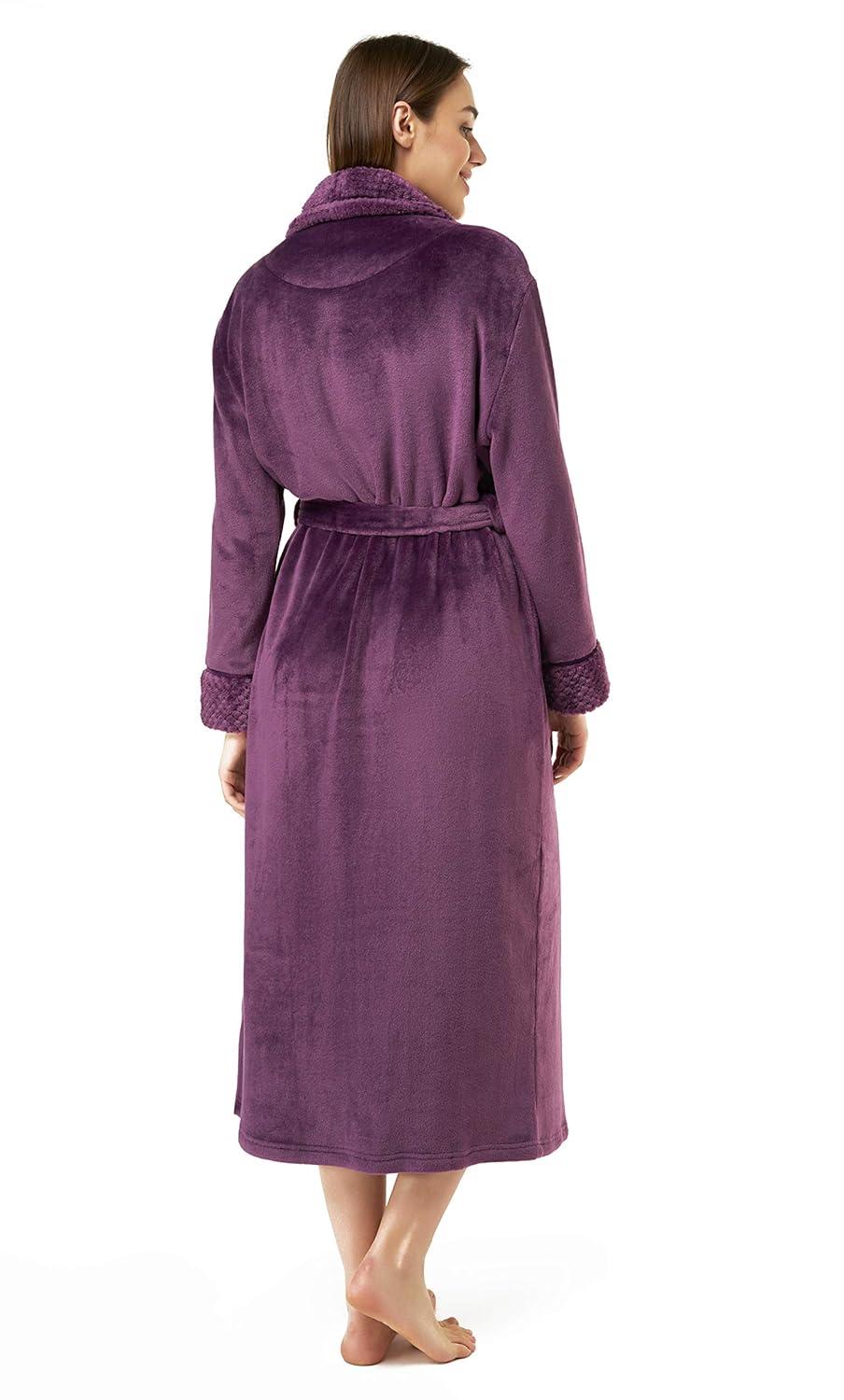 Turquaz Linen Womens Plush Soft Robes, Fleece, Long Comfy Robe (XX-Large, Purple)