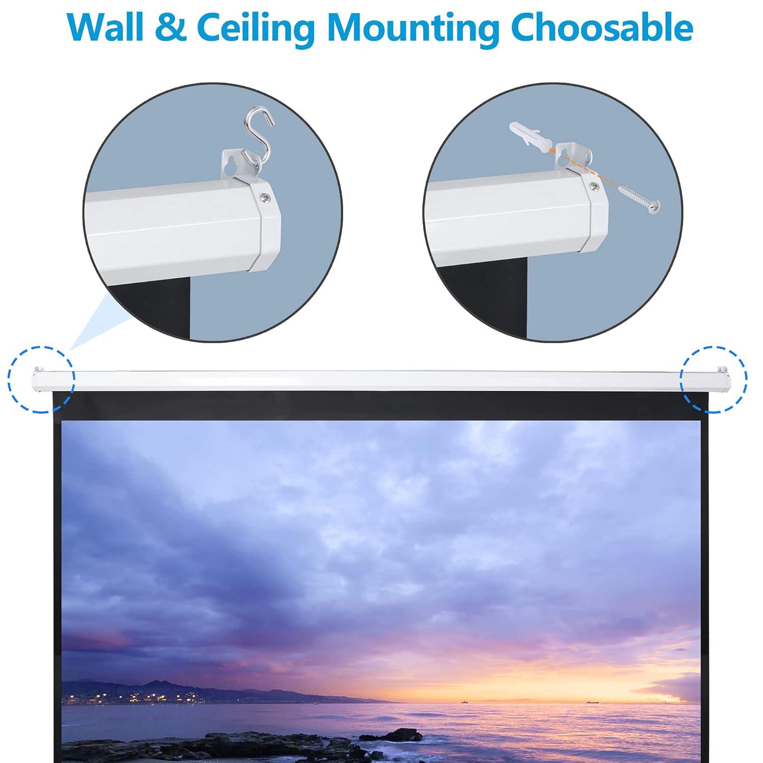 SUPER DEAL 120'' Projector Screen, Retractable Projection Screen Manual Pull Down HD Screen 1:1 Format for Home Cinema Theater Presentation Education Outdoor Indoor Public Display