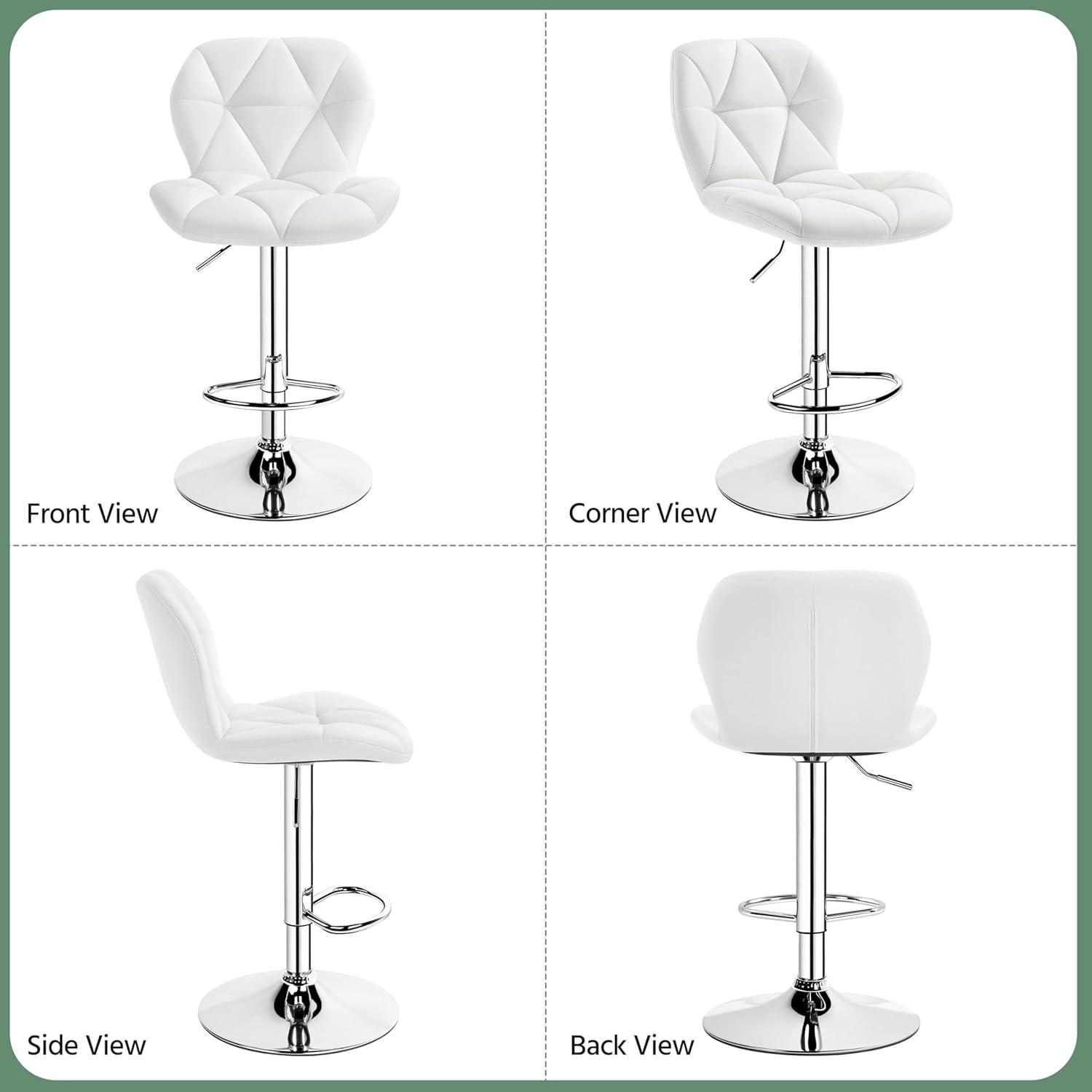 Yaheetech Barstools Set of 2, PU Leather Counter Stools Bar Chairs with Backrest, Height Adjustable Swivel Tall Chairs for Home Bar Kitchen Island, White