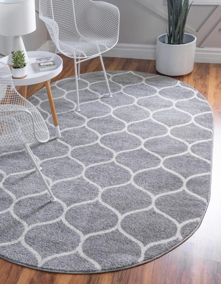 Unique Loom 7' 10 x 10' 0 Trellis Frieze Rounded Light Gray Area Rug