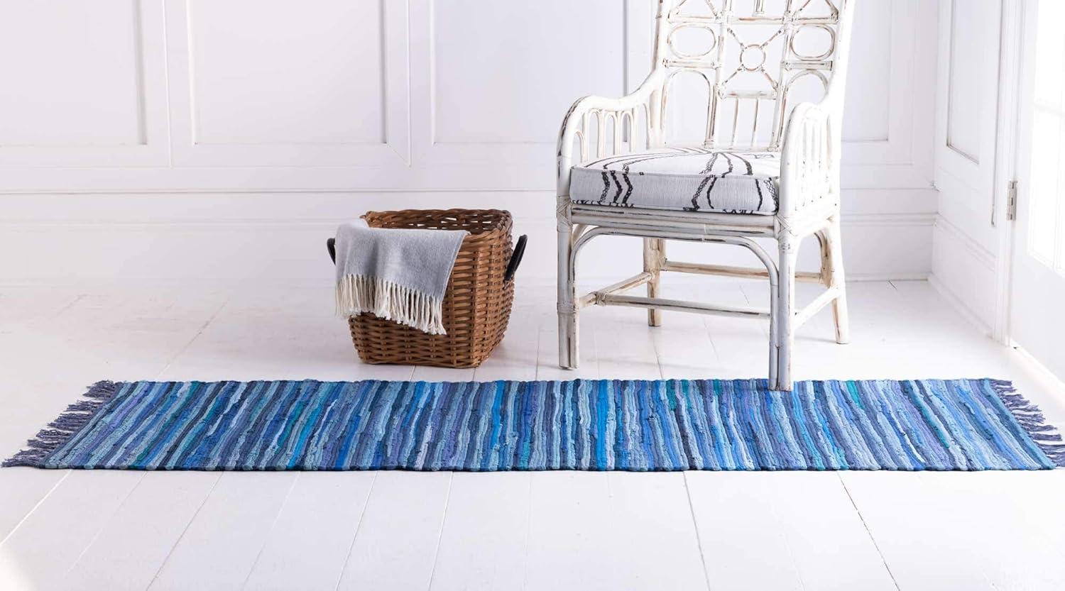 Unique Loom Chindi Cotton Striped Geometric Indoor Hand Made Fringe Area Rug