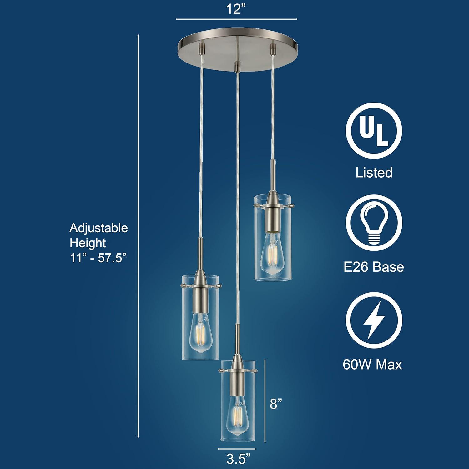 Brushed Nickel 3-Light LED Cluster Pendant with Clear Glass Shades