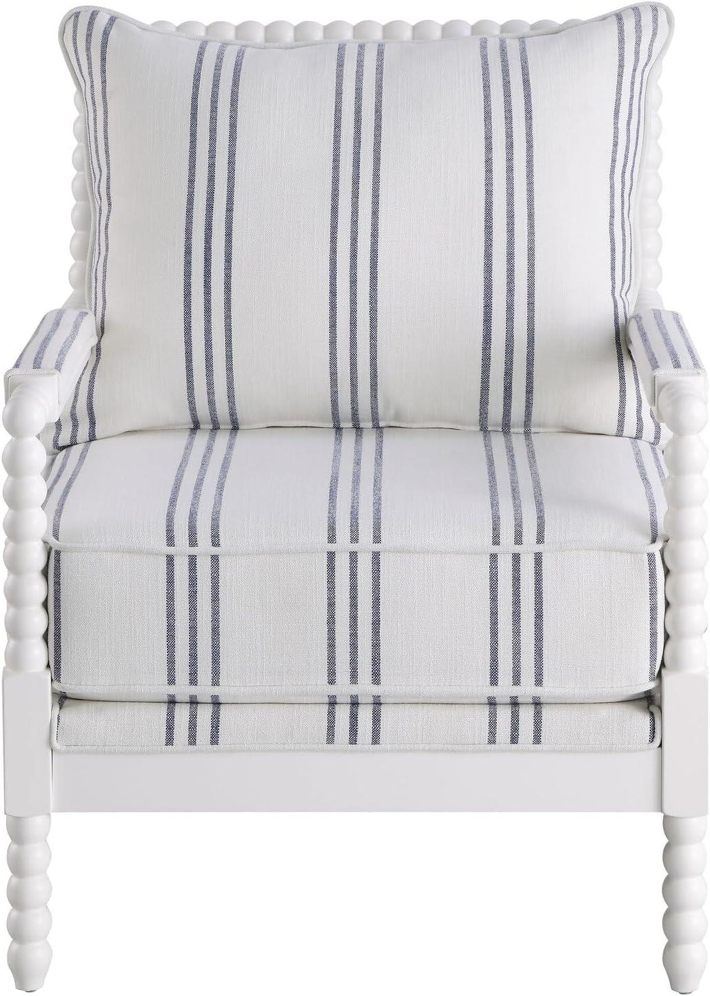 Upholstered Accent Chair with Spindle Accent White and Navy