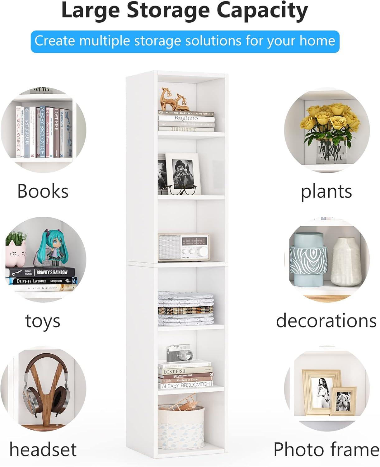 Modern White Tall Corner Bookcase with 6 Cube Shelves