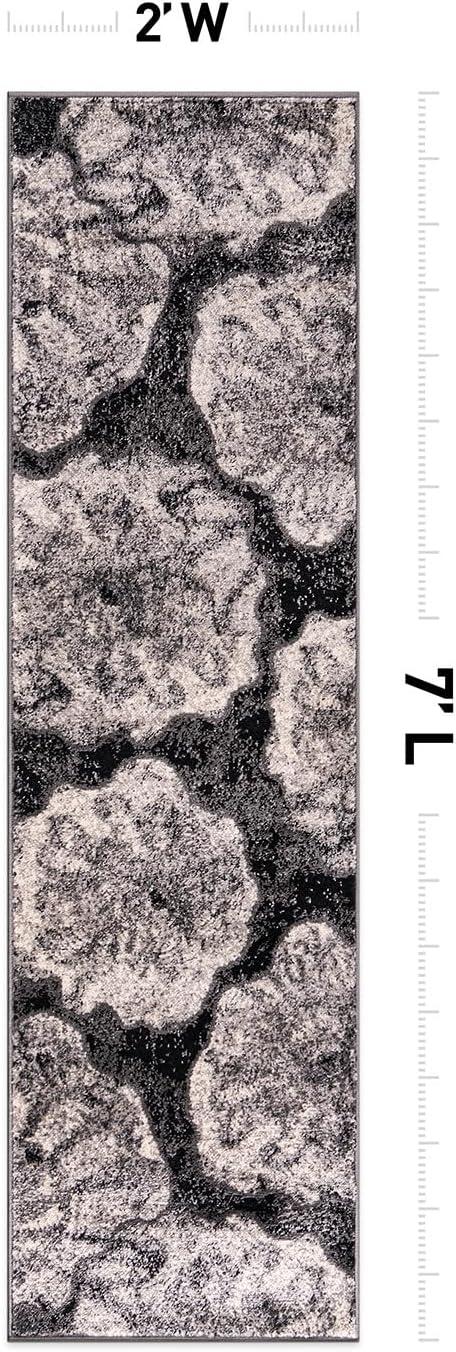 World Rug Gallery Contemporary Floral Design Area Rug - Black 2'x7'
