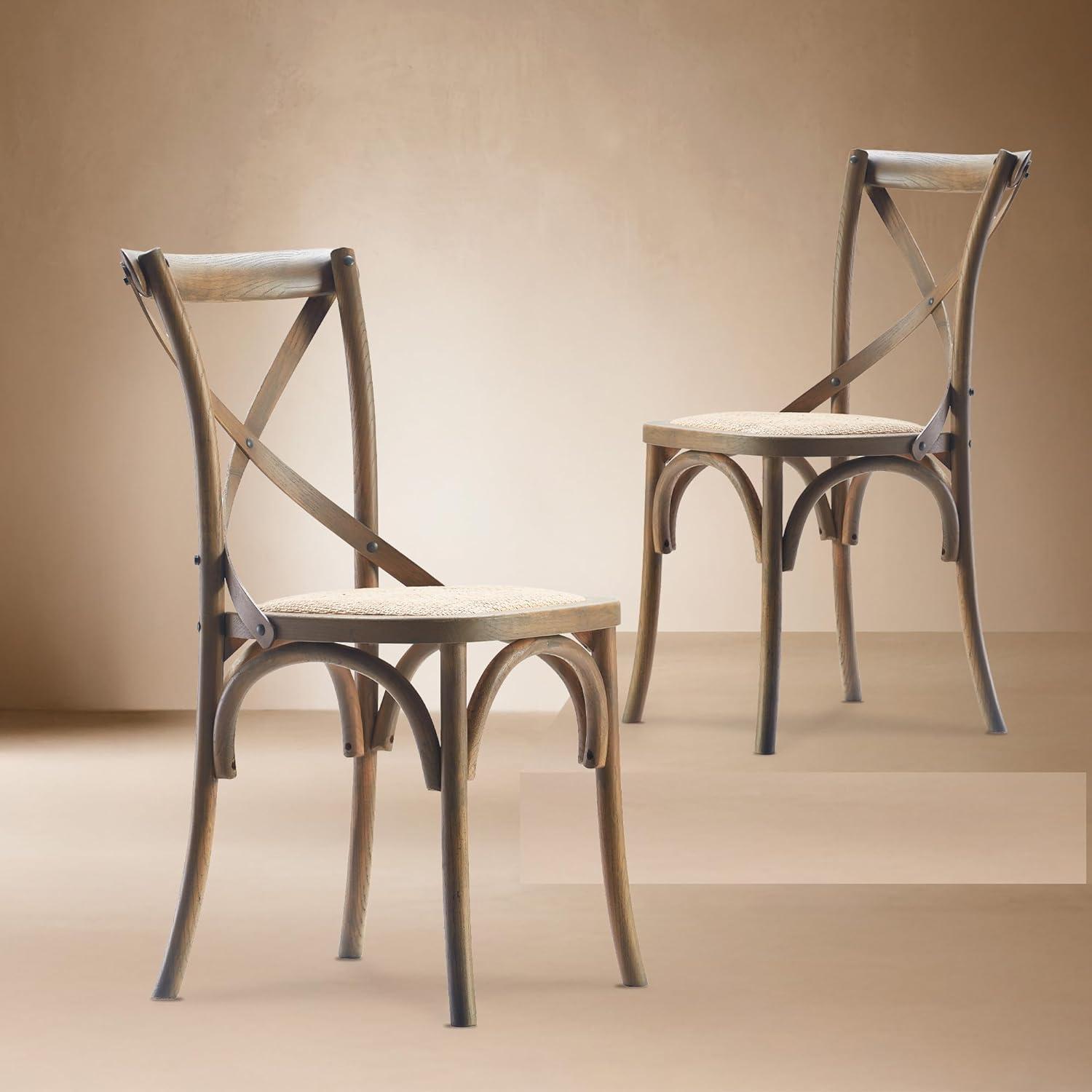 Finch Set of 2 Elmhurst Cross Back Side Chair Natural Rattan: Upholstered Polyester, Wood Legs, No Assembly Required