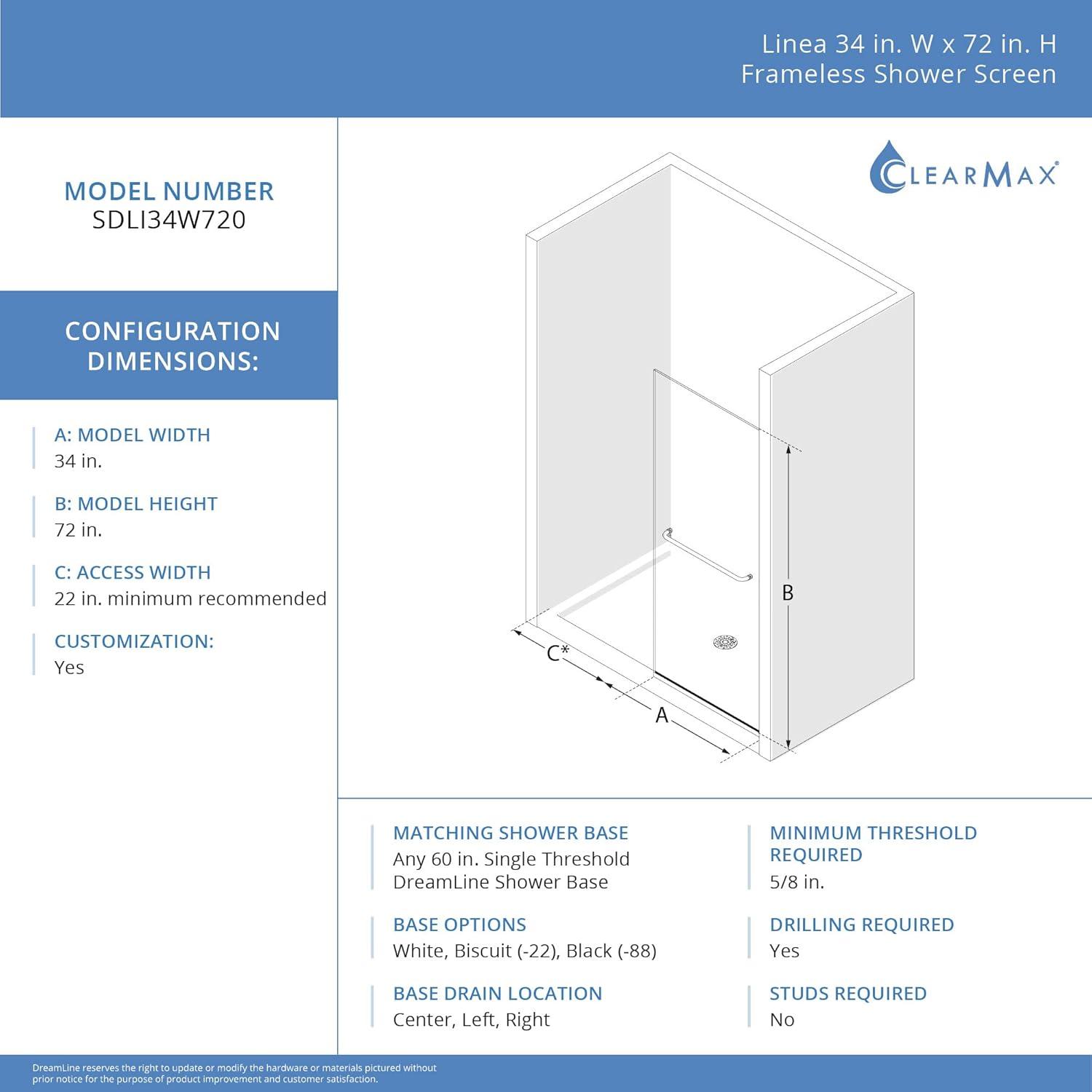 30" W x 72" H Frameless Shower Door