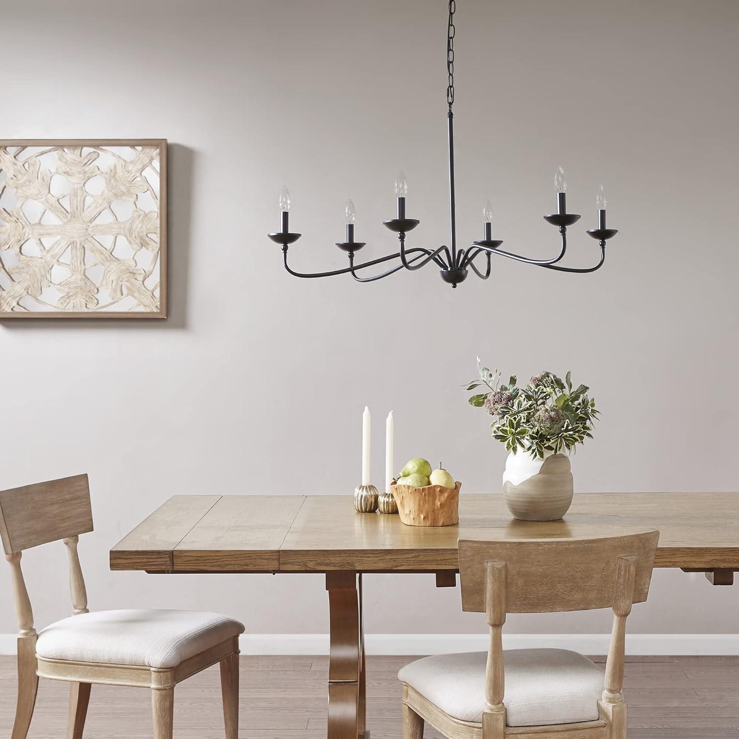 72.5" Brighton Chandelier Matte Black: Farmhouse Metal, 6-Light, Adjustable Height, No Shade