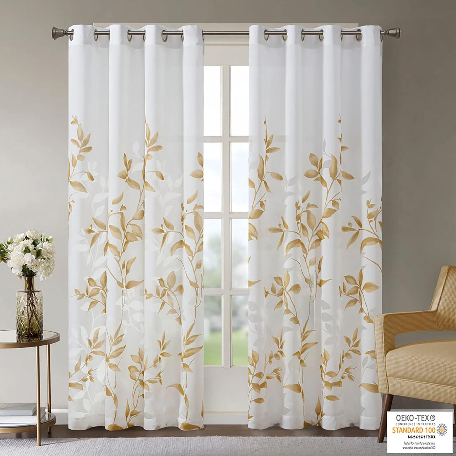 Madison Park Cecily Floral Printed Burnout Sheer Grommet Single Curtain Panel