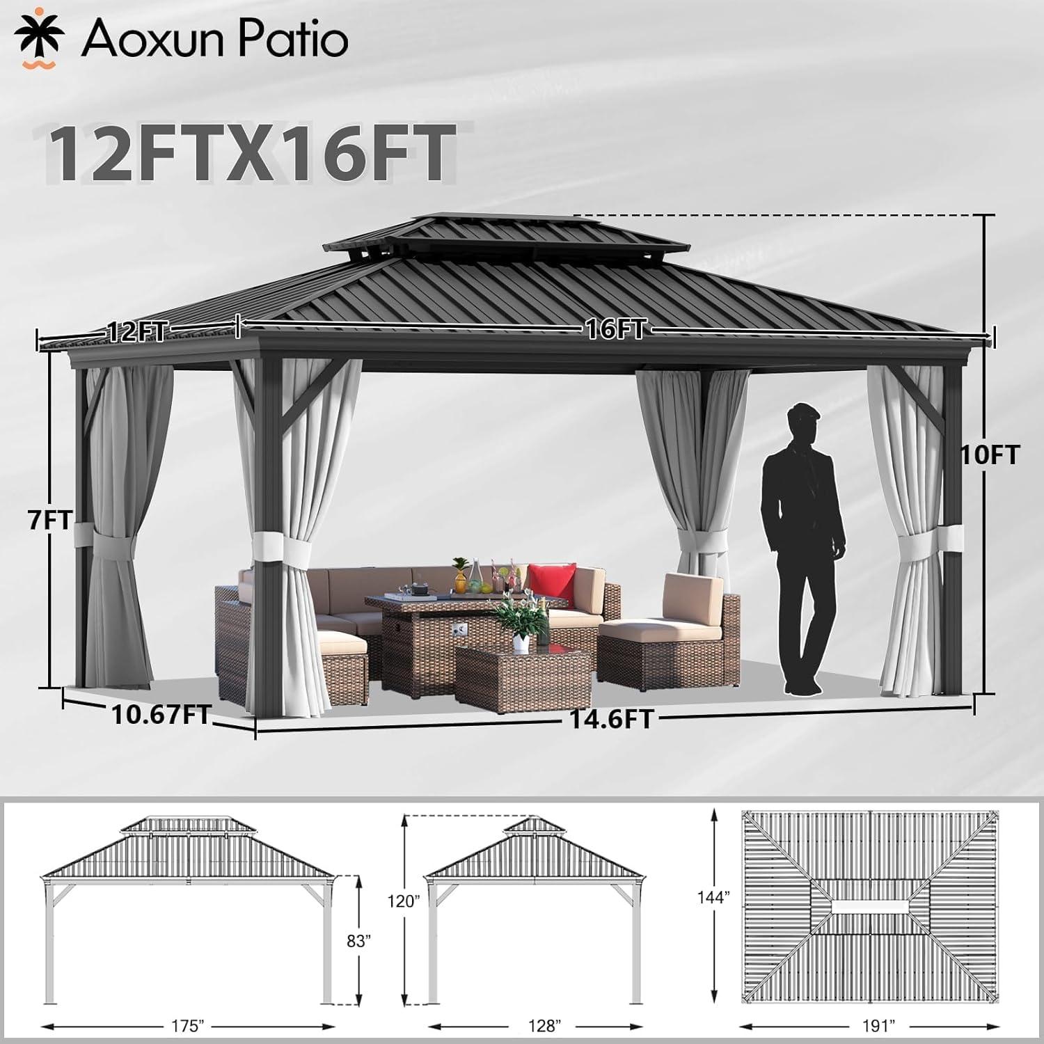 Edrosie Inc Aluminum Patio Gazebo  with Curtain and Netting