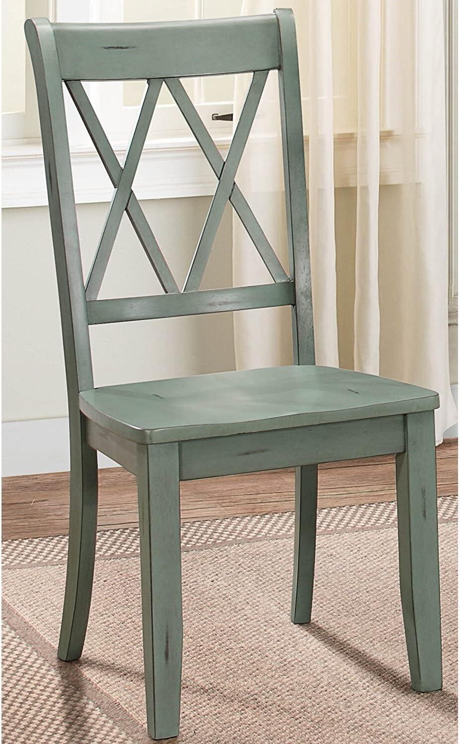 Teal Blue Pine Cross Back Side Chair