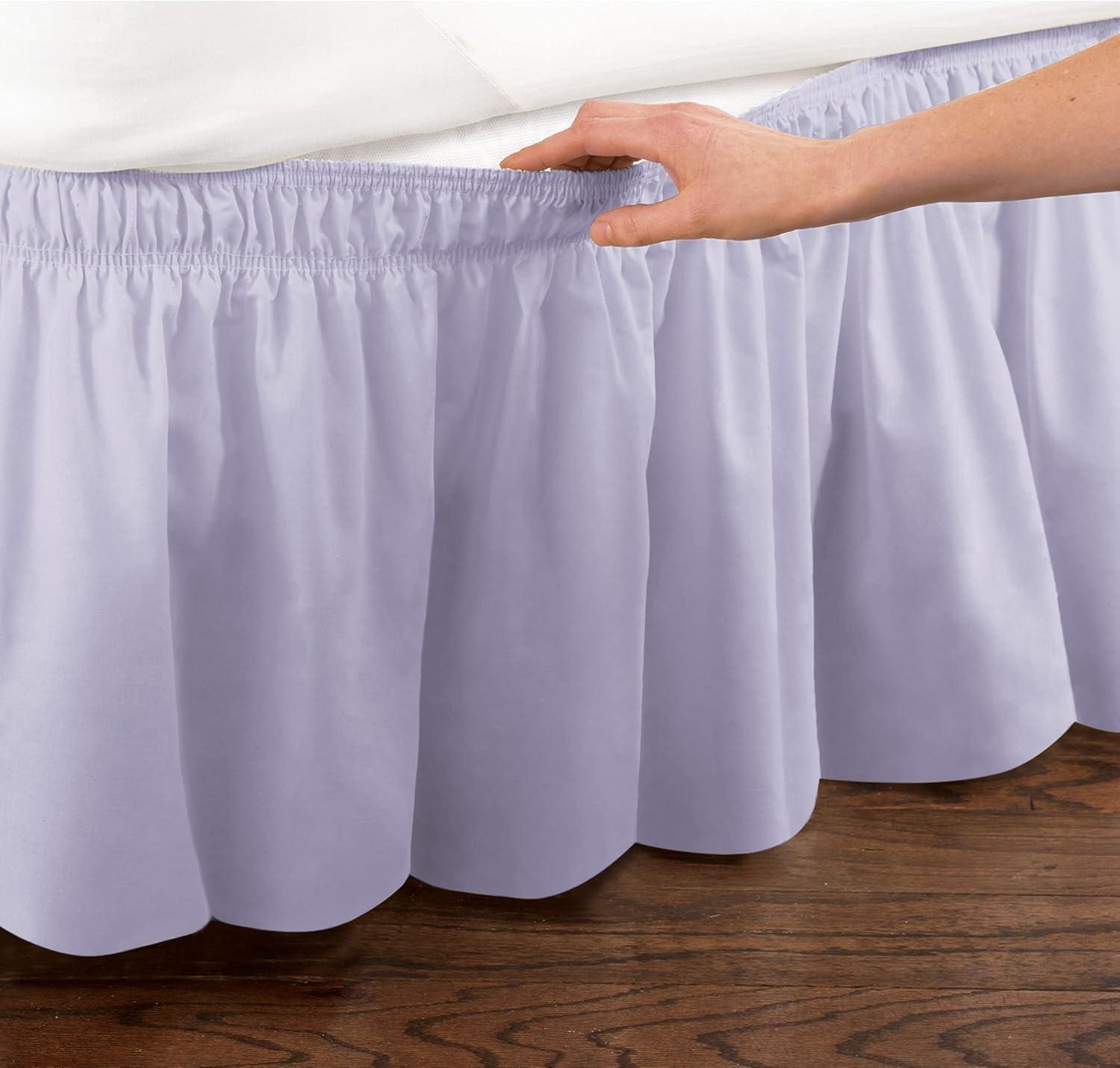 Collections Etc Wrap Around Bed Skirt, Easy Fit Elastic Dust Ruffle, Lilac, Queen/King