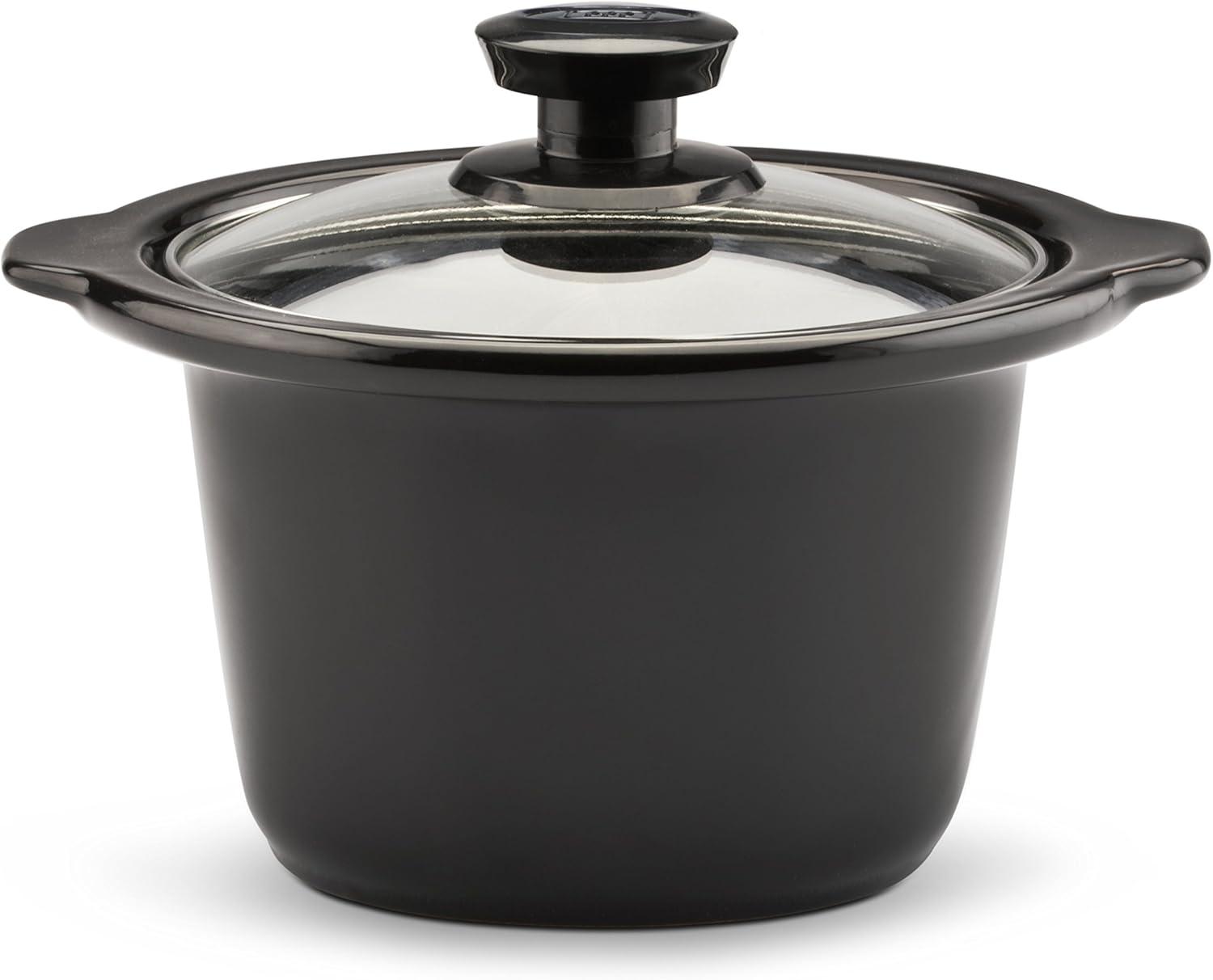 Compact Stainless Steel Slow Cooker with Glass Lid, 1.5-Quart