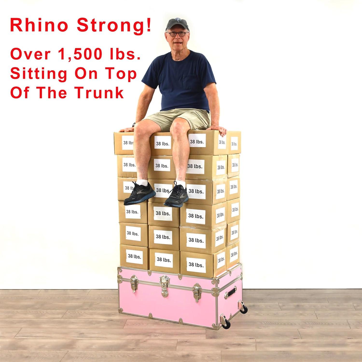 Rhino Trunk & Case Large Armor Trunk with Removable Wheels, Summer Camp, College, Storage 32"x18"x14" (Silver)