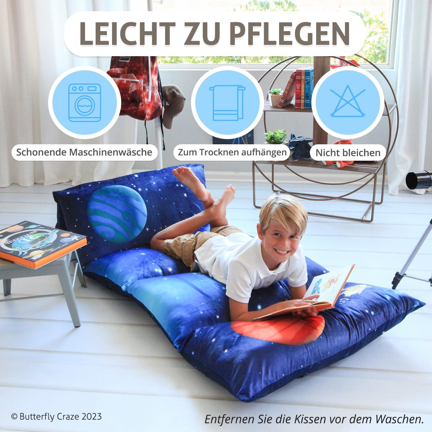 Butterfly Craze Butterfly Craze Floor Pillow Case, Mattress Bed Lounger Cover, Galaxy Blue, Queen Size - for Kids & Adults