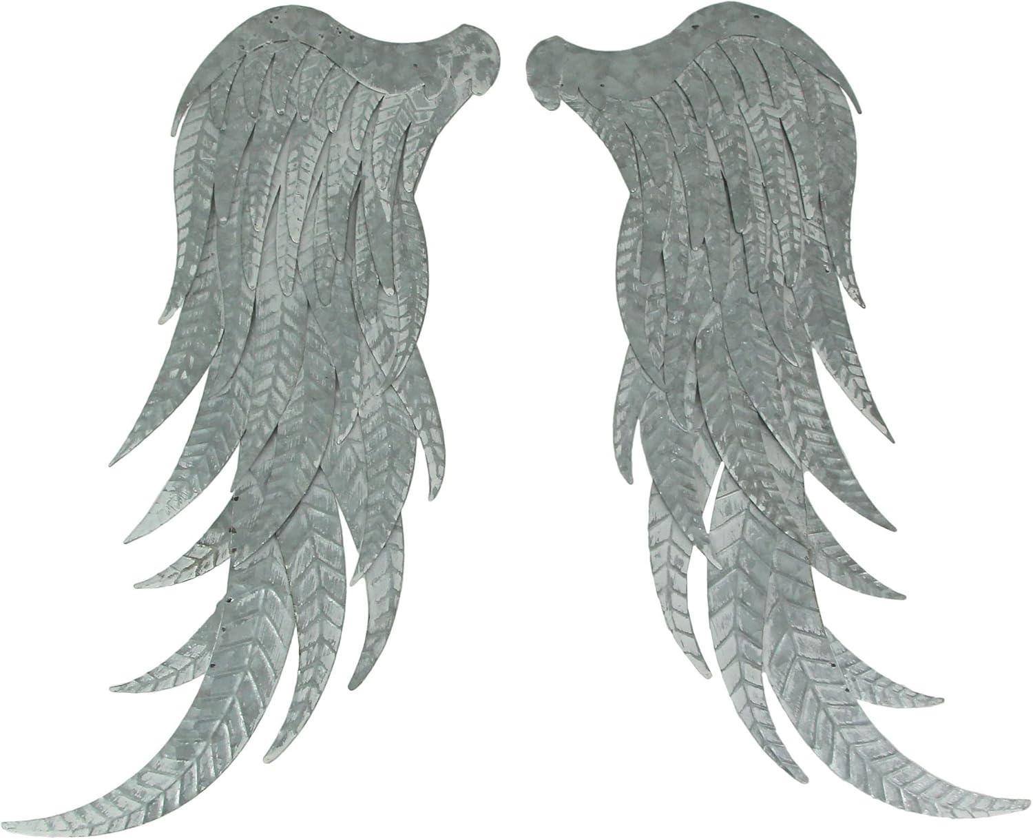 Zeckos Galvanized Metal Angel Wings Wall Art Home Decor Set of 2