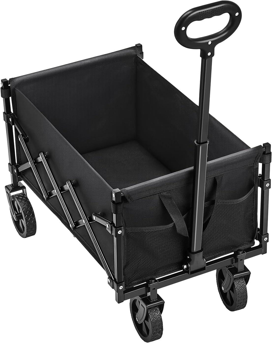 VEVOR Collapsible Folding Wagon with Wheels, Wagons Carts Foldable with 225lbs Capacity, Lightweight Portable Utility Wagon Cart for Grocery Shopping Sports Camping and Garden