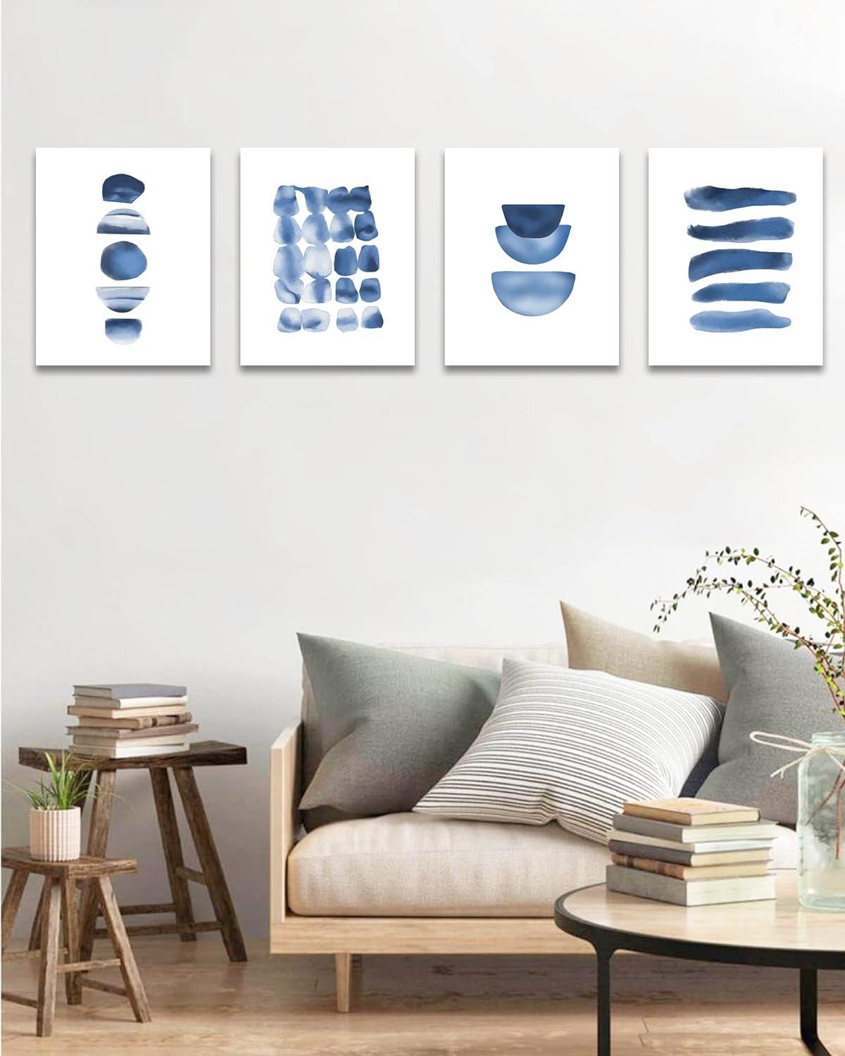 Navy Blue Abstract Watercolor Canvas Wall Art Set