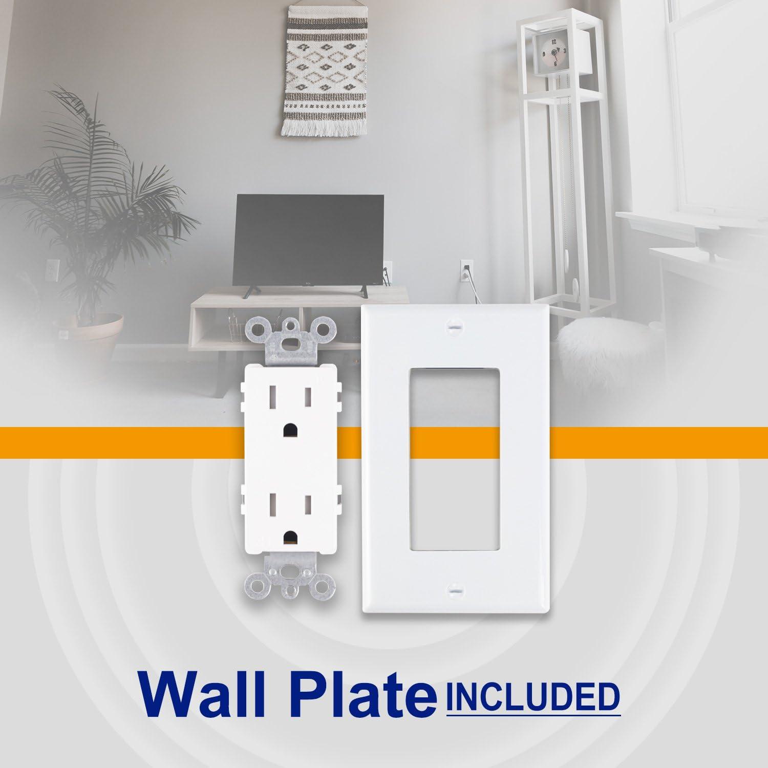 15A White Tamper Resistant Duplex Receptacle with Wall Plate