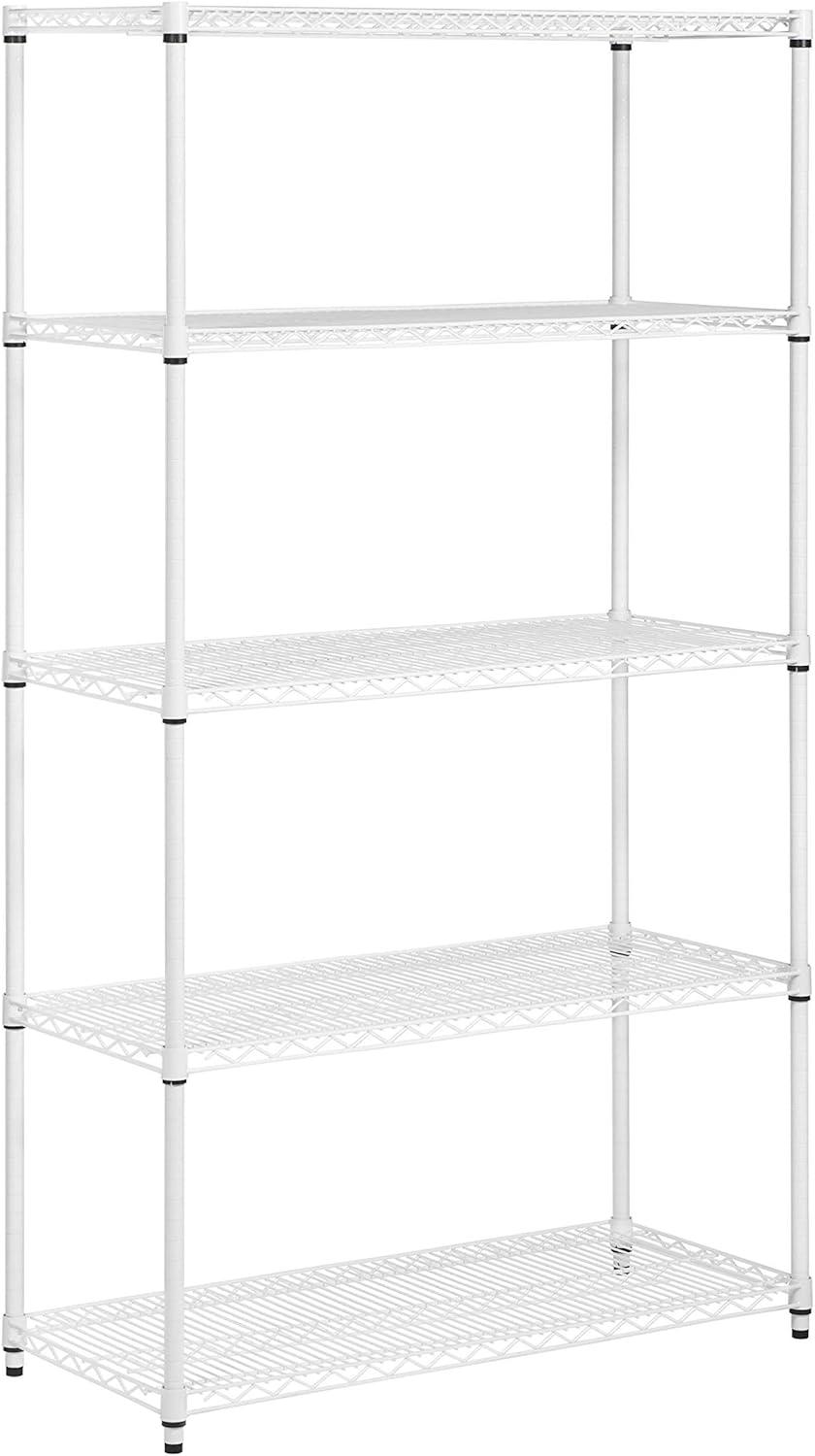 Honey-Can-Do 5-Shelf Steel Heavy-Duty Adjustable Storage Shelves, White, Holds up to 800 lb per Shelf