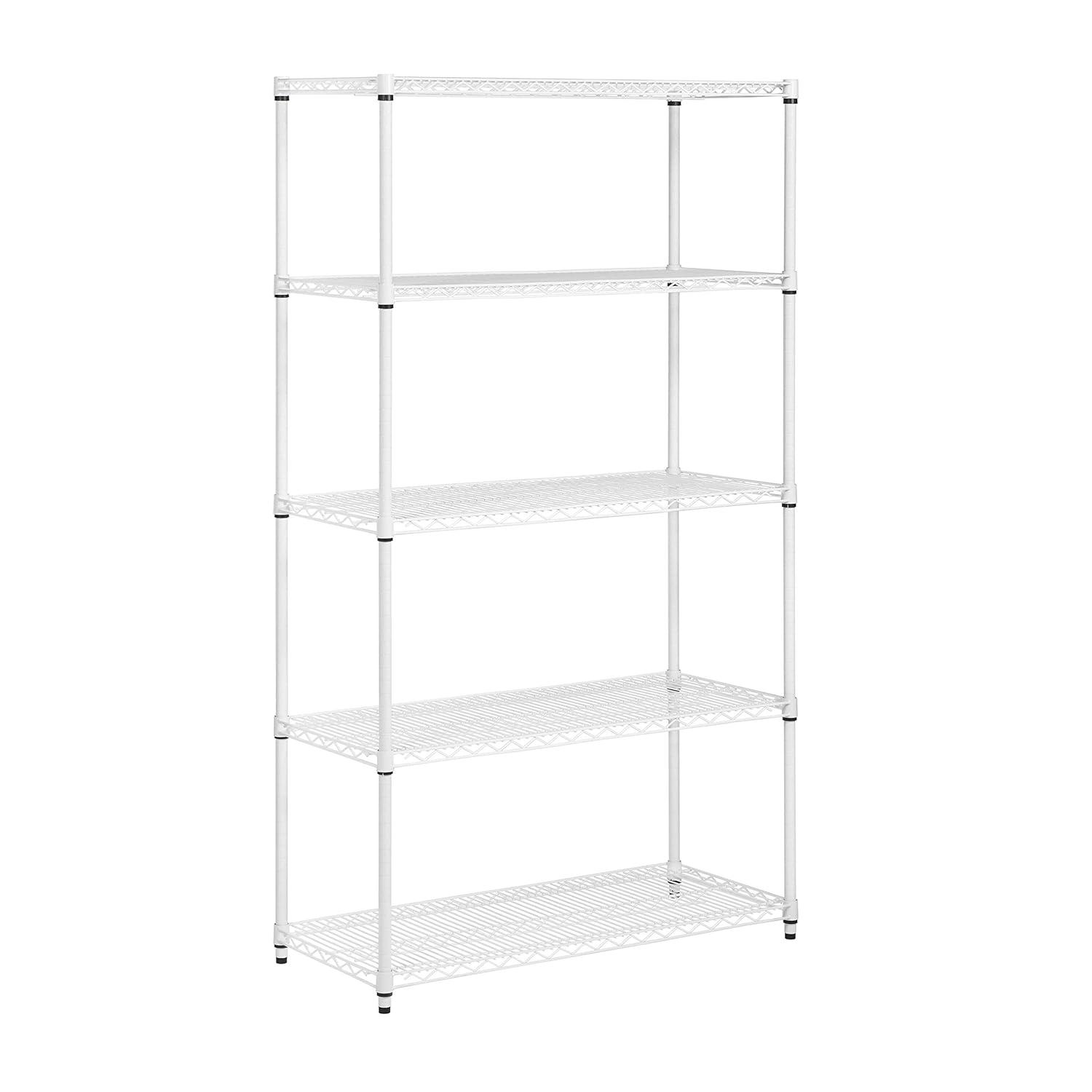 Honey-Can-Do 5-Shelf Steel Heavy-Duty Adjustable Storage Shelves, White, Holds up to 800 lb per Shelf