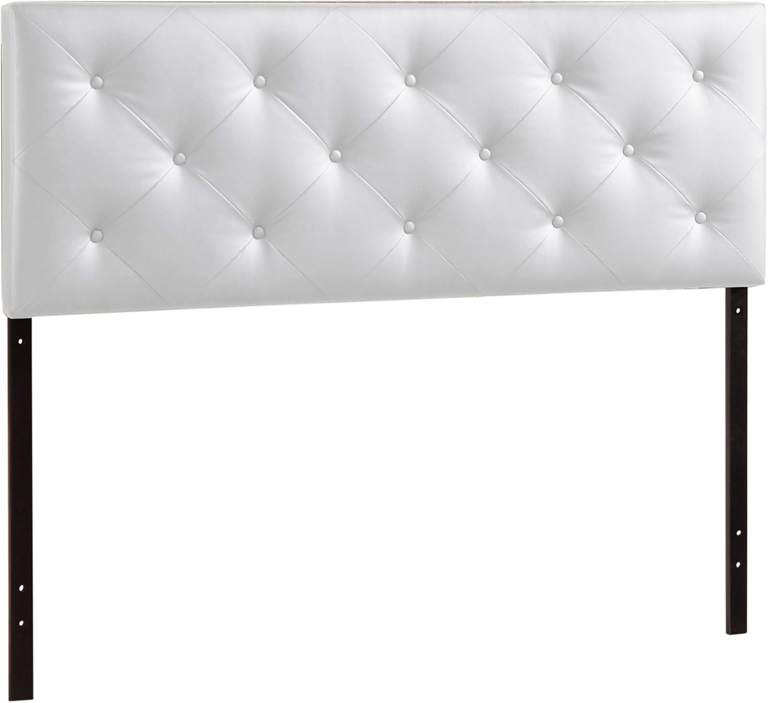 Full White Faux Leather Tufted Upholstered Headboard