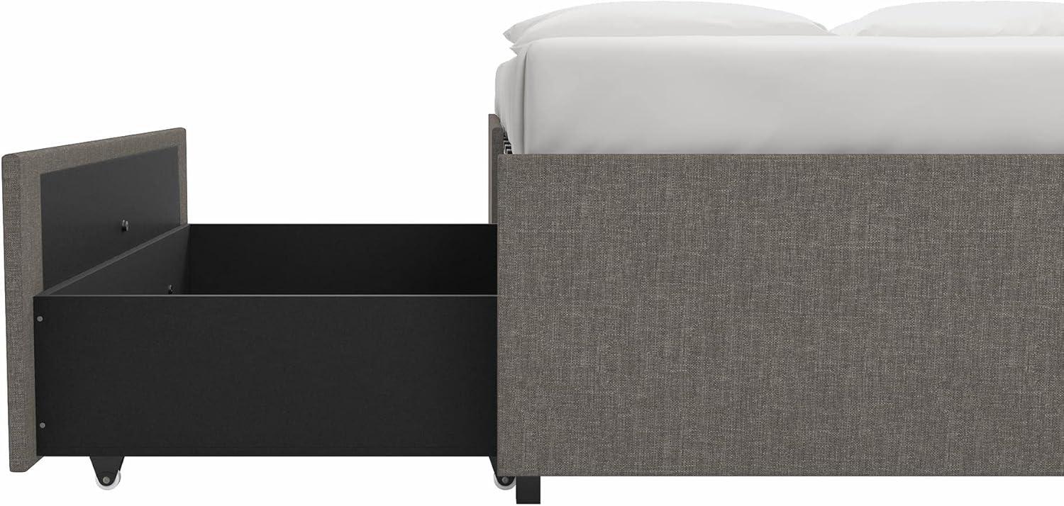 Full Grey Linen Upholstered Platform Bed with Storage Drawers