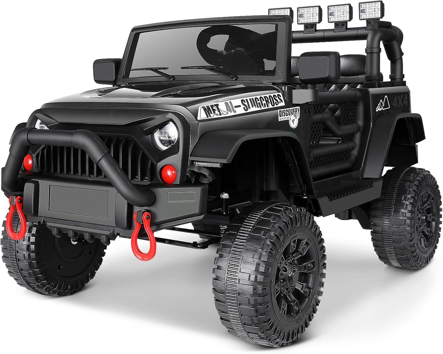 24V Electric Ride on Jeeps for Kids, Ride On Car Truck with Remote Control, Battery Power Car Wheels for Kids w/LED Lights, Bluetooth, Music, 3 Speeds, 24 Volt Ride on Toys for Boys and Girls