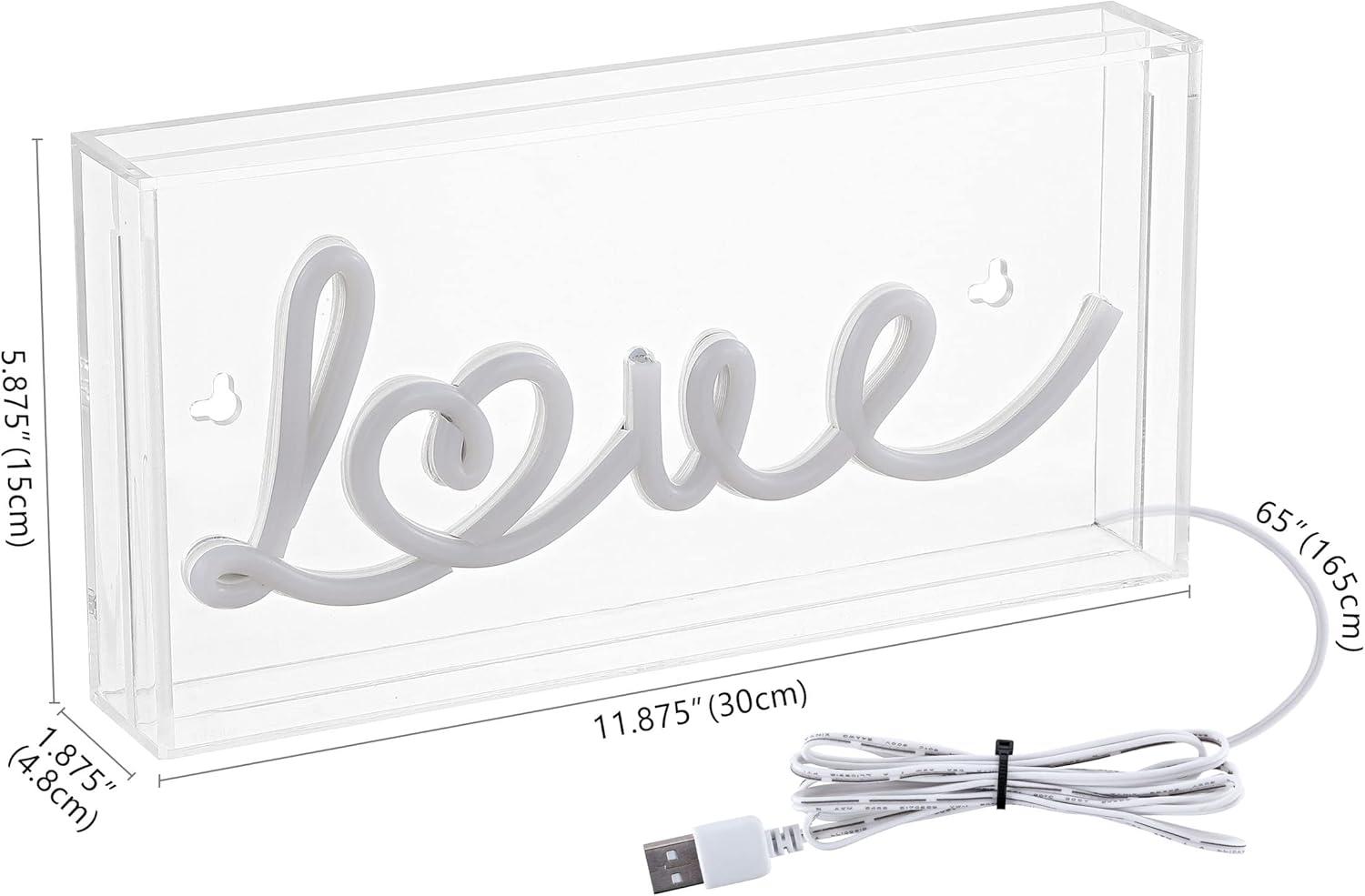 Love 11.88" X 5.88" Contemporary Glam Acrylic Box USB Operated LED Neon Light, Red