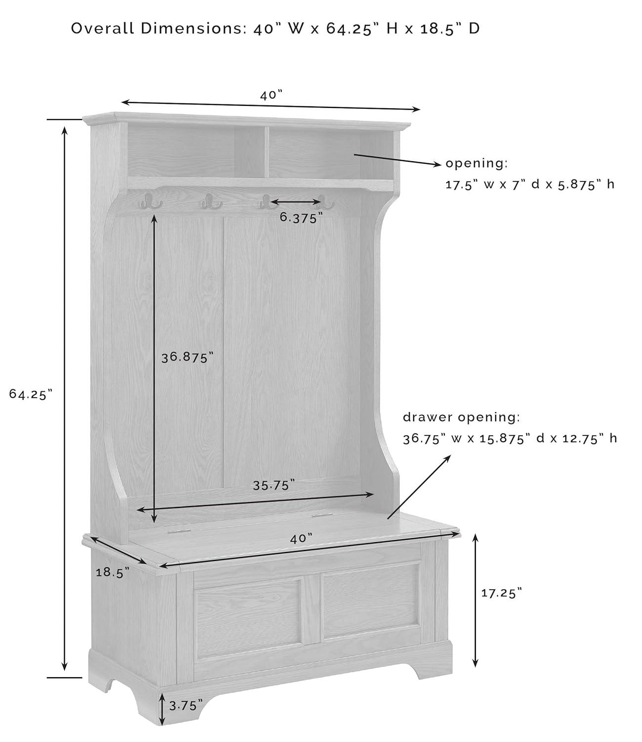 Campbell Hall Tree White - Crosley: Foyer Seating, Coat Hooks, Storage Bench, Cubbies